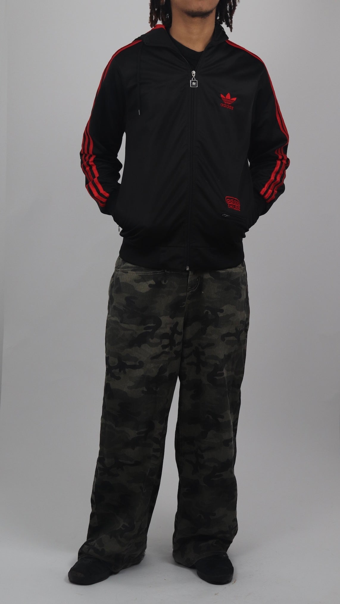 Black and Red Adidas Chile 62 Hooded Jacket