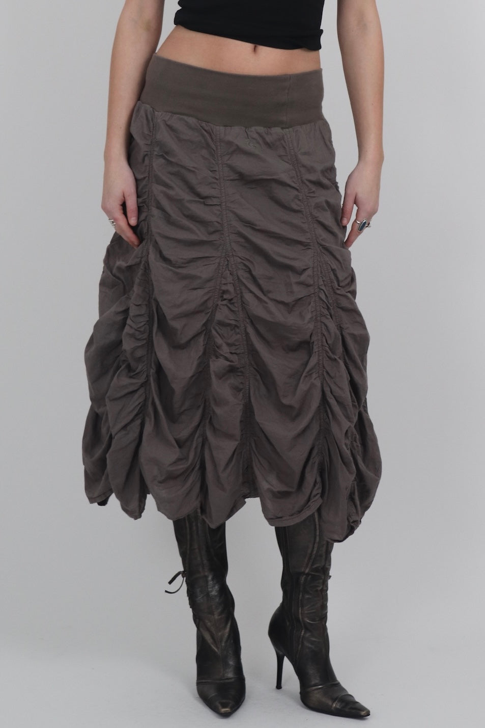 Brown Ruched Maxi Skirt