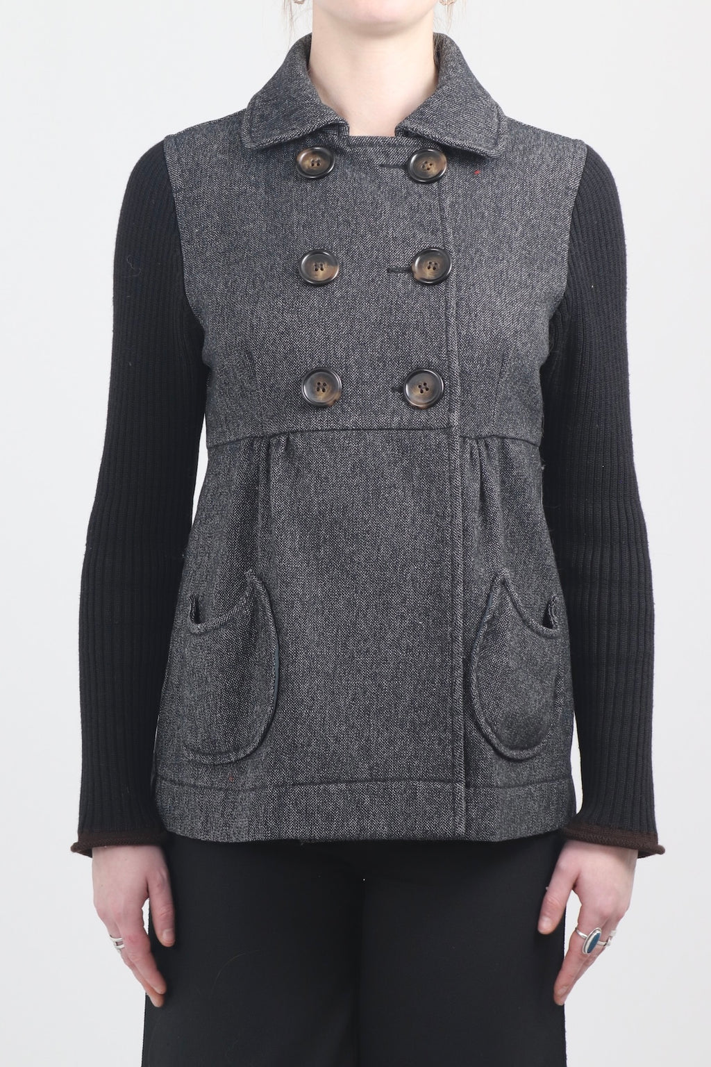 Cop Copine Knit Sleeve Pea Coat