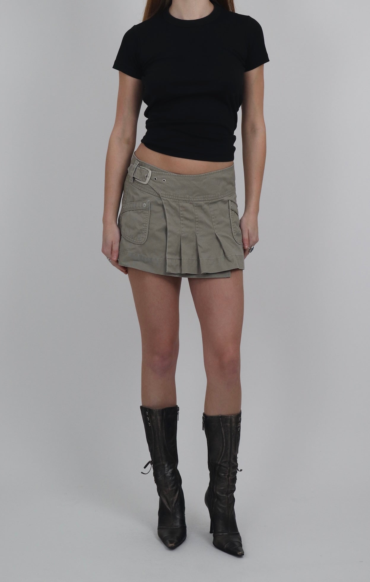 Morgan De Toi Khaki Buckle Wrap Mini Skirt