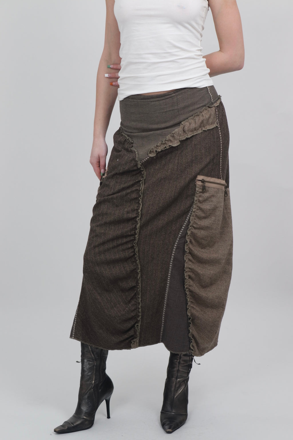 Tricot Chic Brown Maxi Patchwork Skirt
