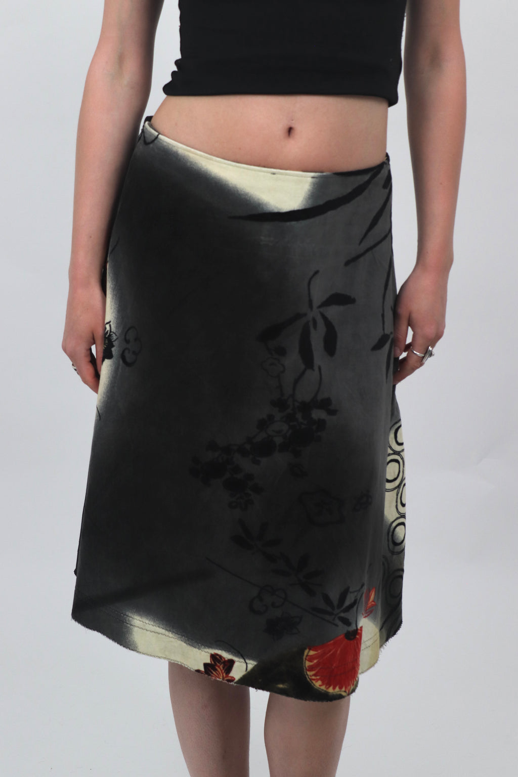 Japanese Style Print Midi Skirt