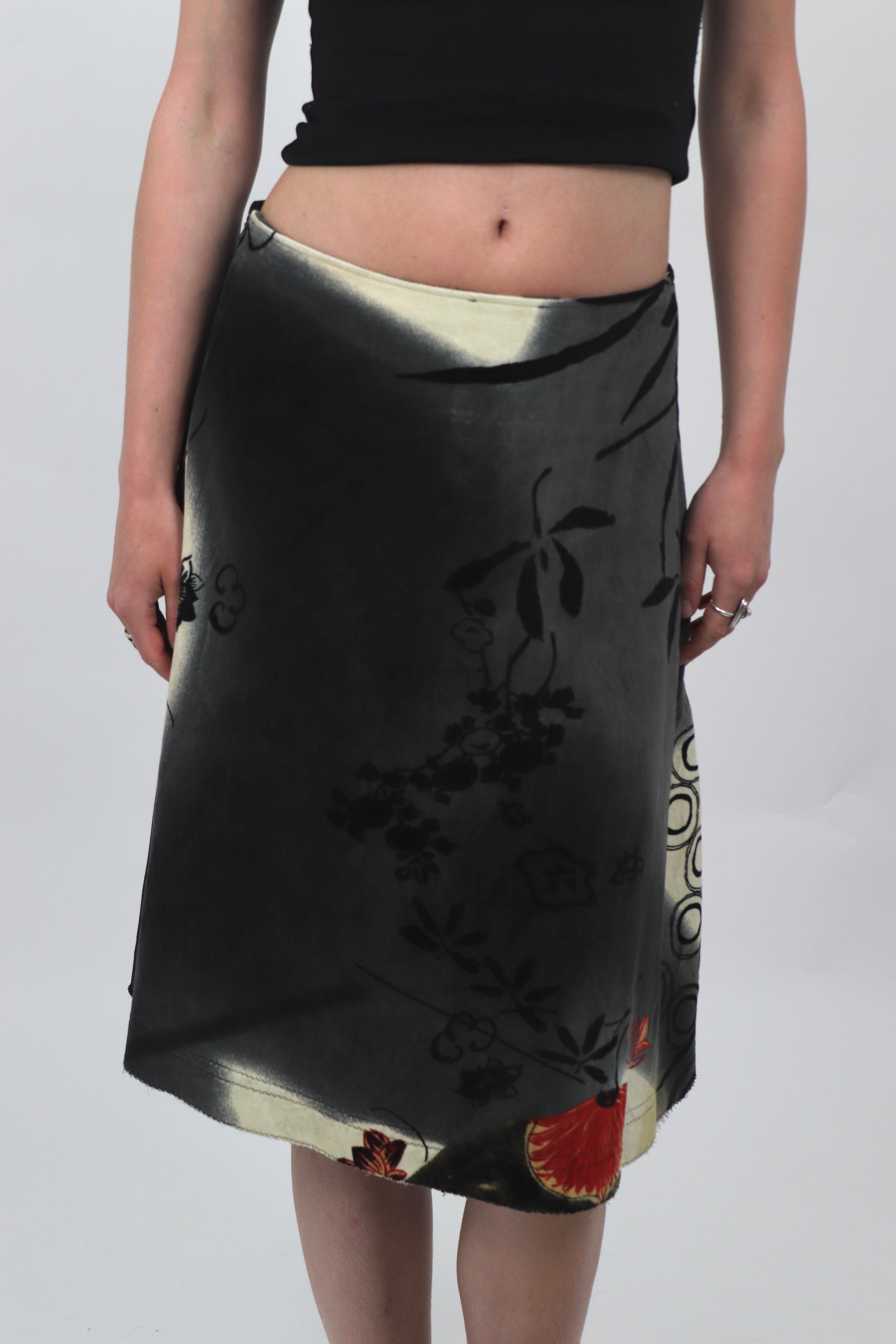 Japanese Style Print Midi Skirt