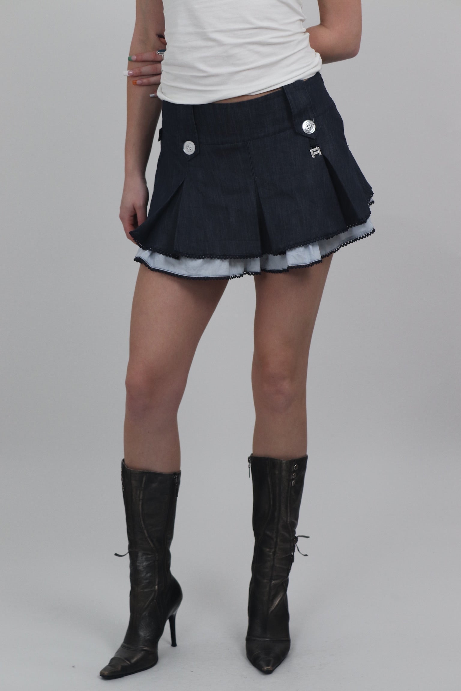 Artigli Denim Blue Ruffle Mini Skirt