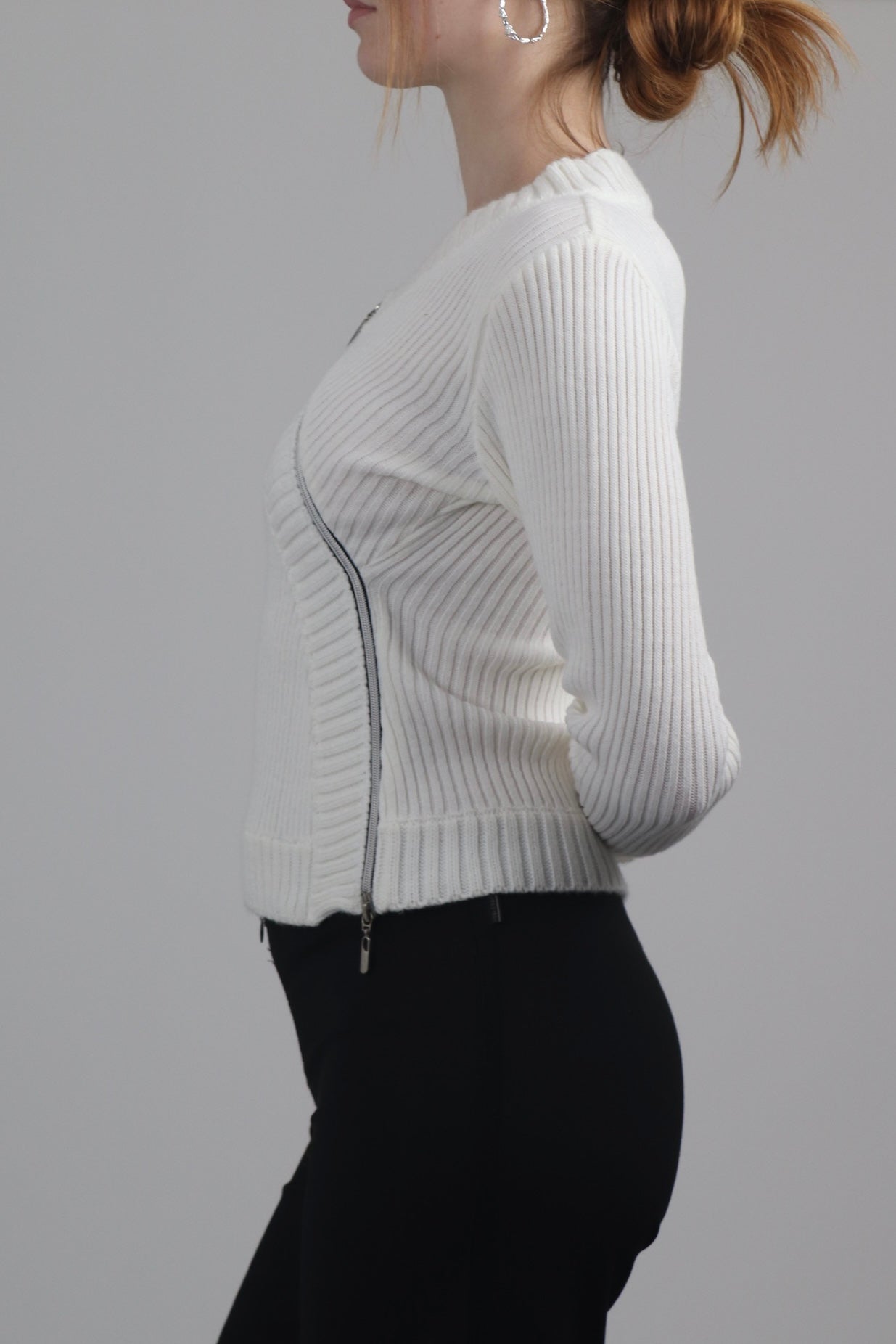 Jennyfer White Asymmetric Zip Jumper