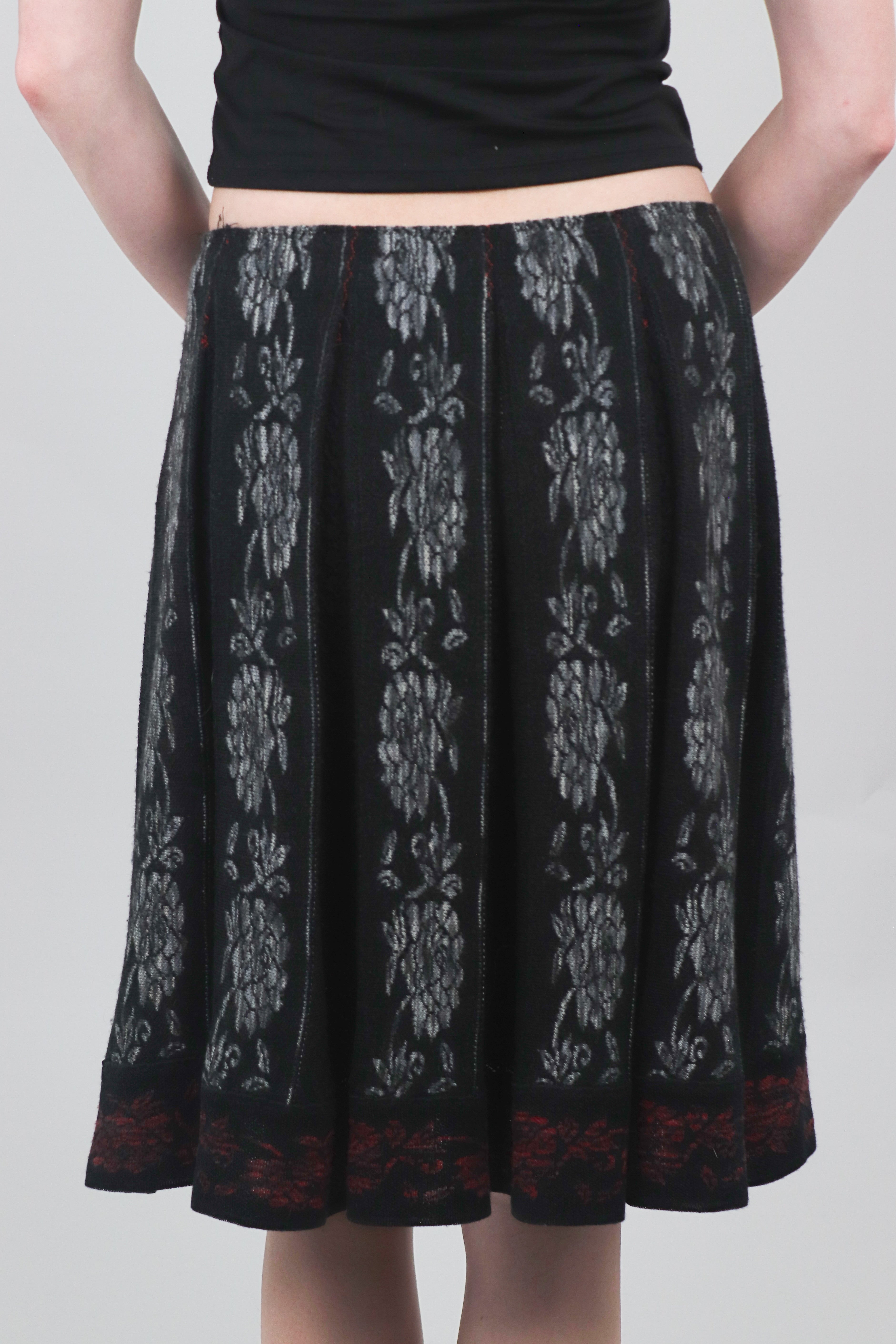 Pleated Flower Print Knit Skirt