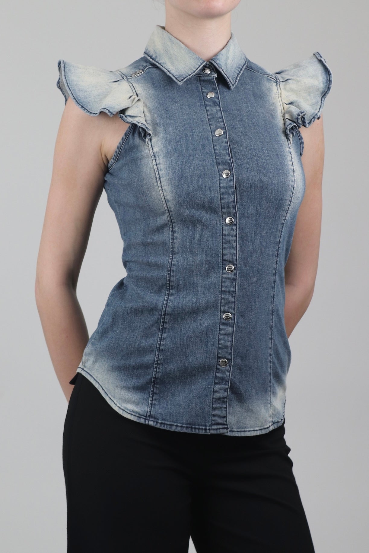 Miss Sixty Denim Ruffle Sleeve Blouse