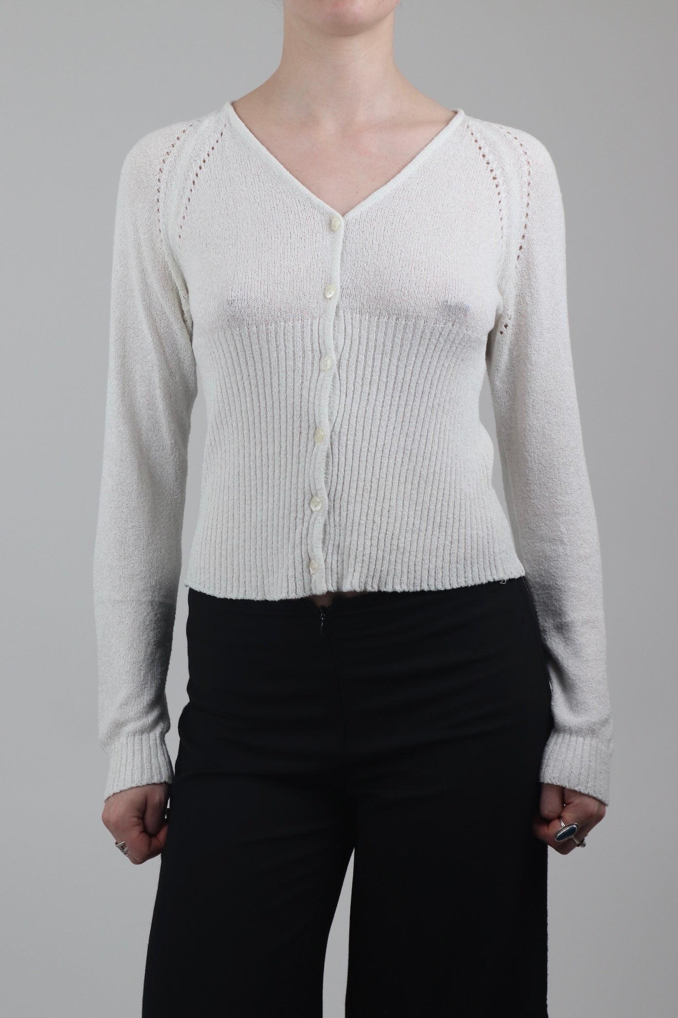 C'est Moi Sheer Knit White Cardigan