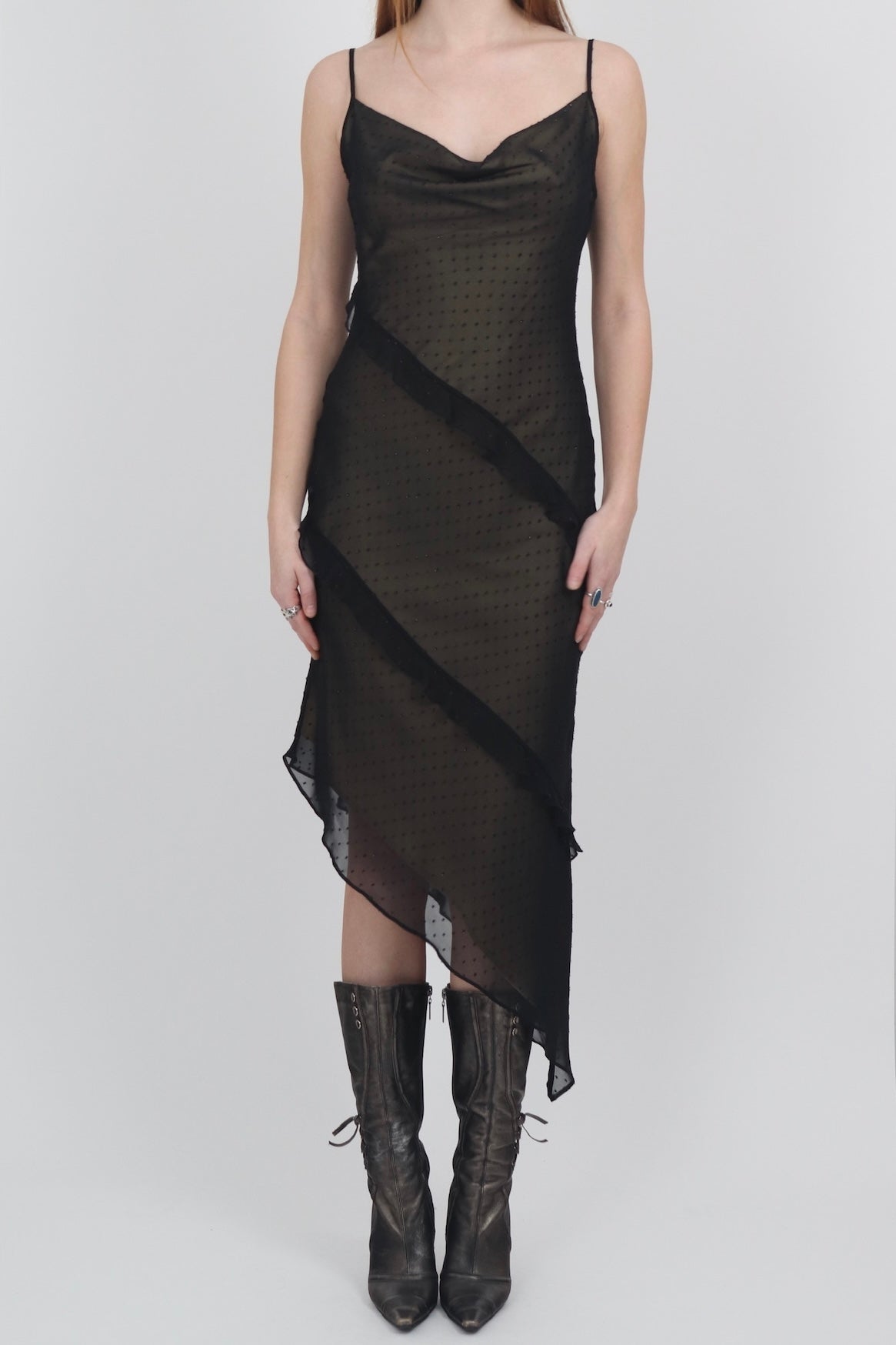 Yessica Bias Cut Asymmetric Glitter Polka Dress