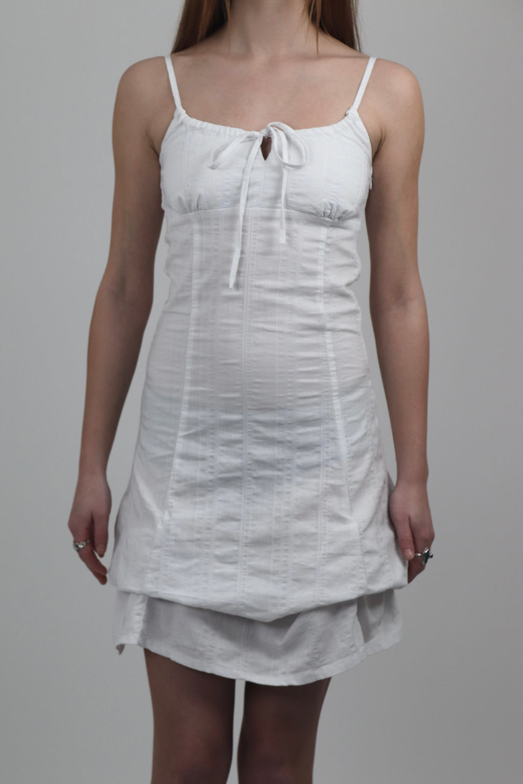 White Ruched Summer Dress