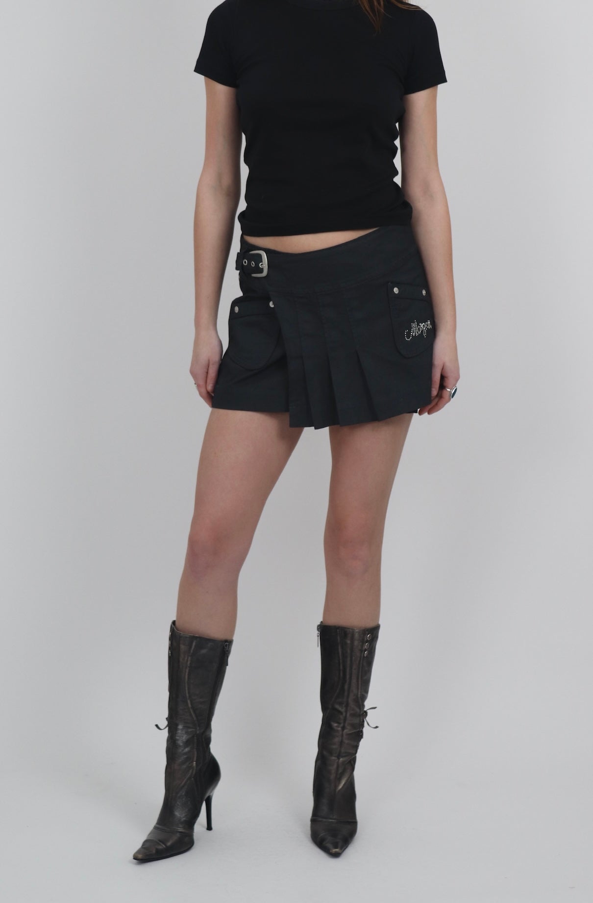 Morgan De Toi Black Wraparound Buckle Miniskirt