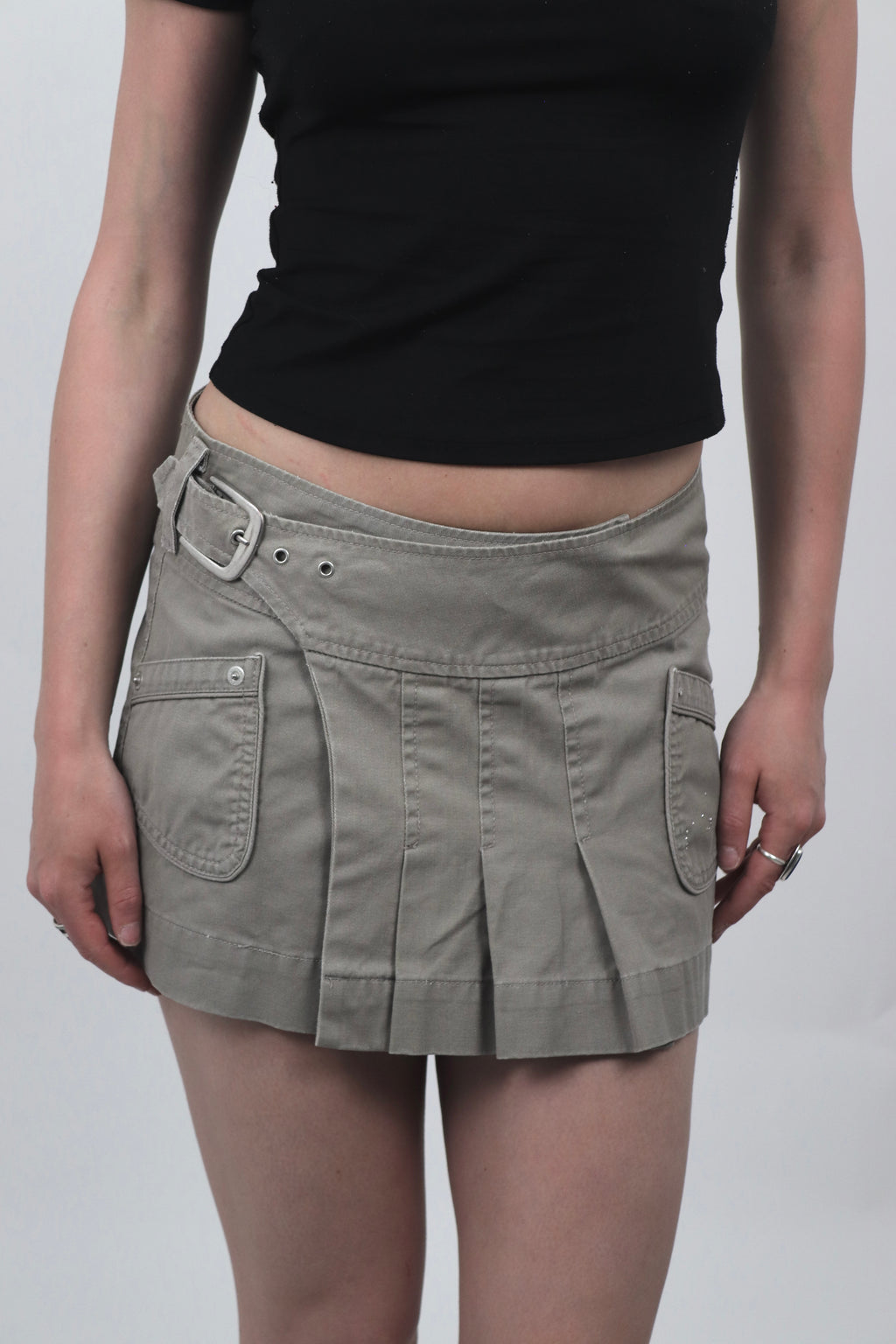 Morgan De Toi Khaki Buckle Wrap Mini Skirt