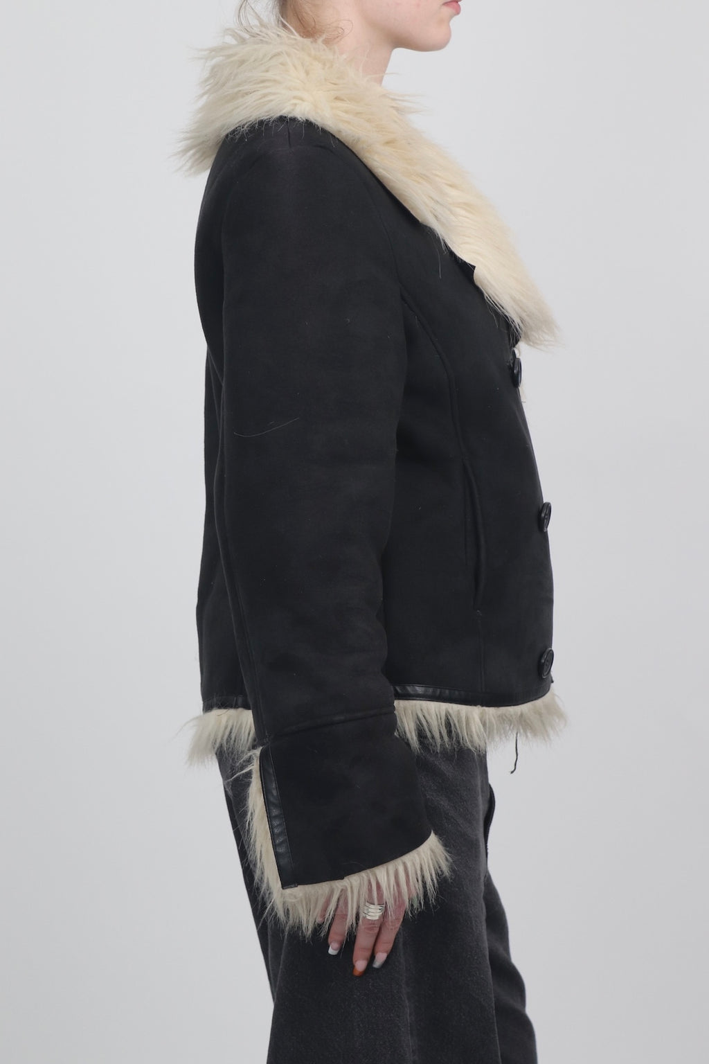 WE Fur Collar Black Double Breasted Afghan