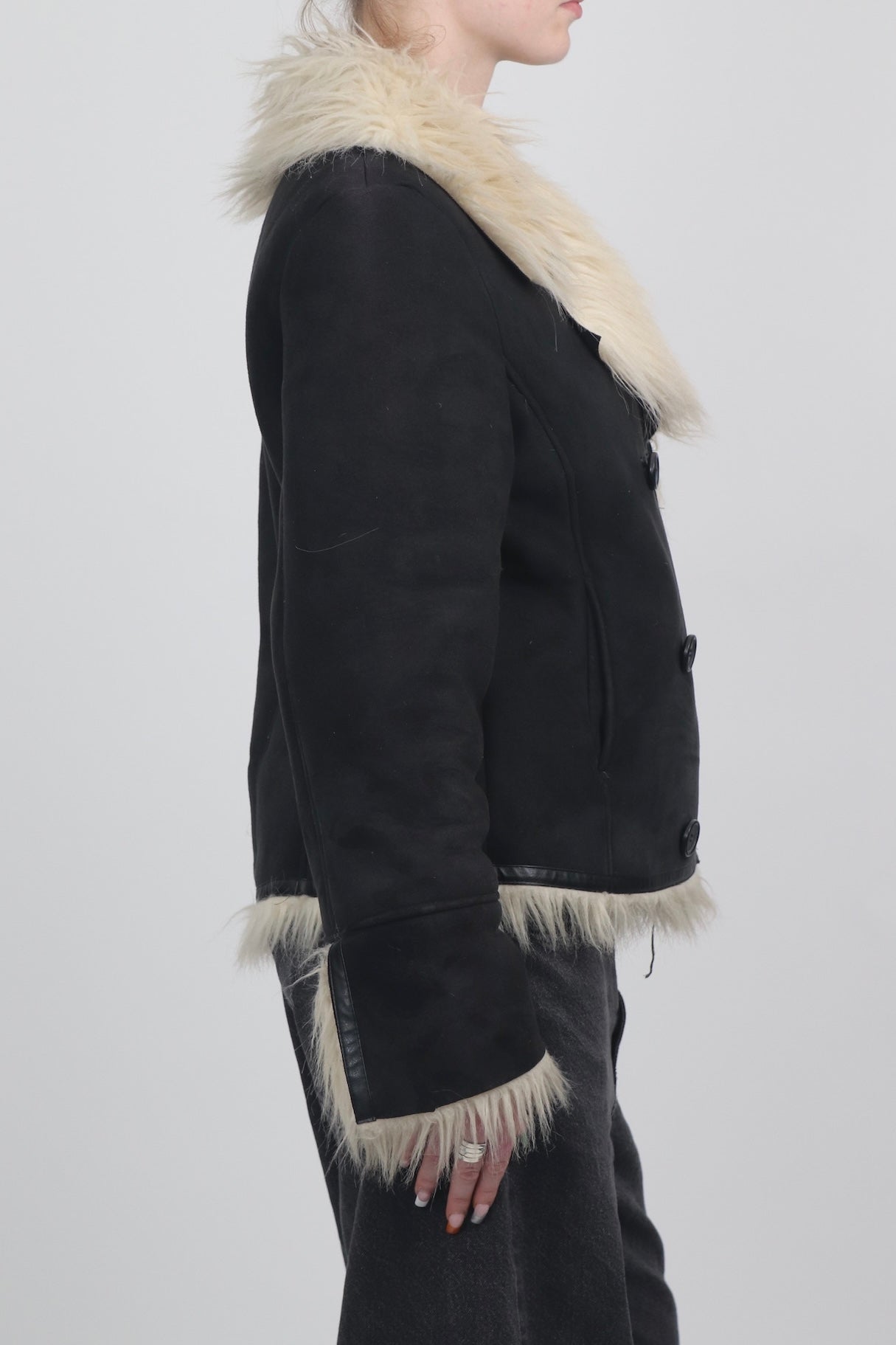WE Fur Collar Black Double Breasted Afghan