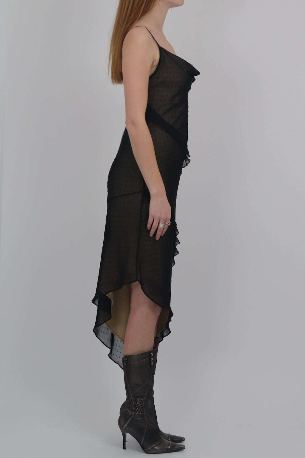 Yessica Bias Cut Asymmetric Glitter Polka Dress