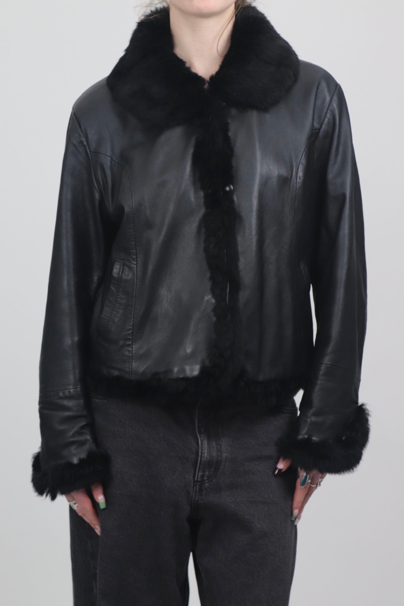 Vera Pelle Fur Trim Leather Jacket