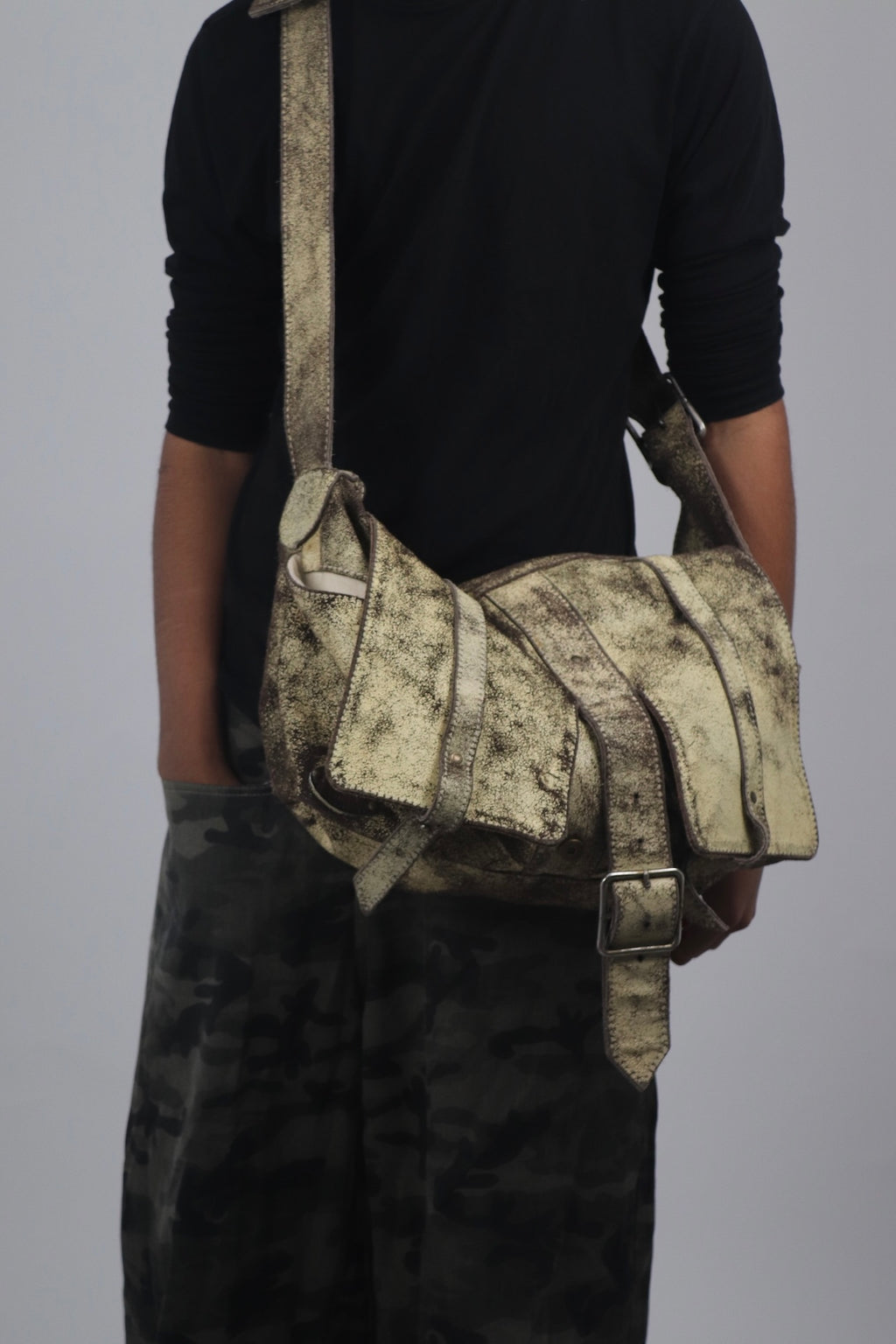 Crossbody Distressed Buckle Satchel