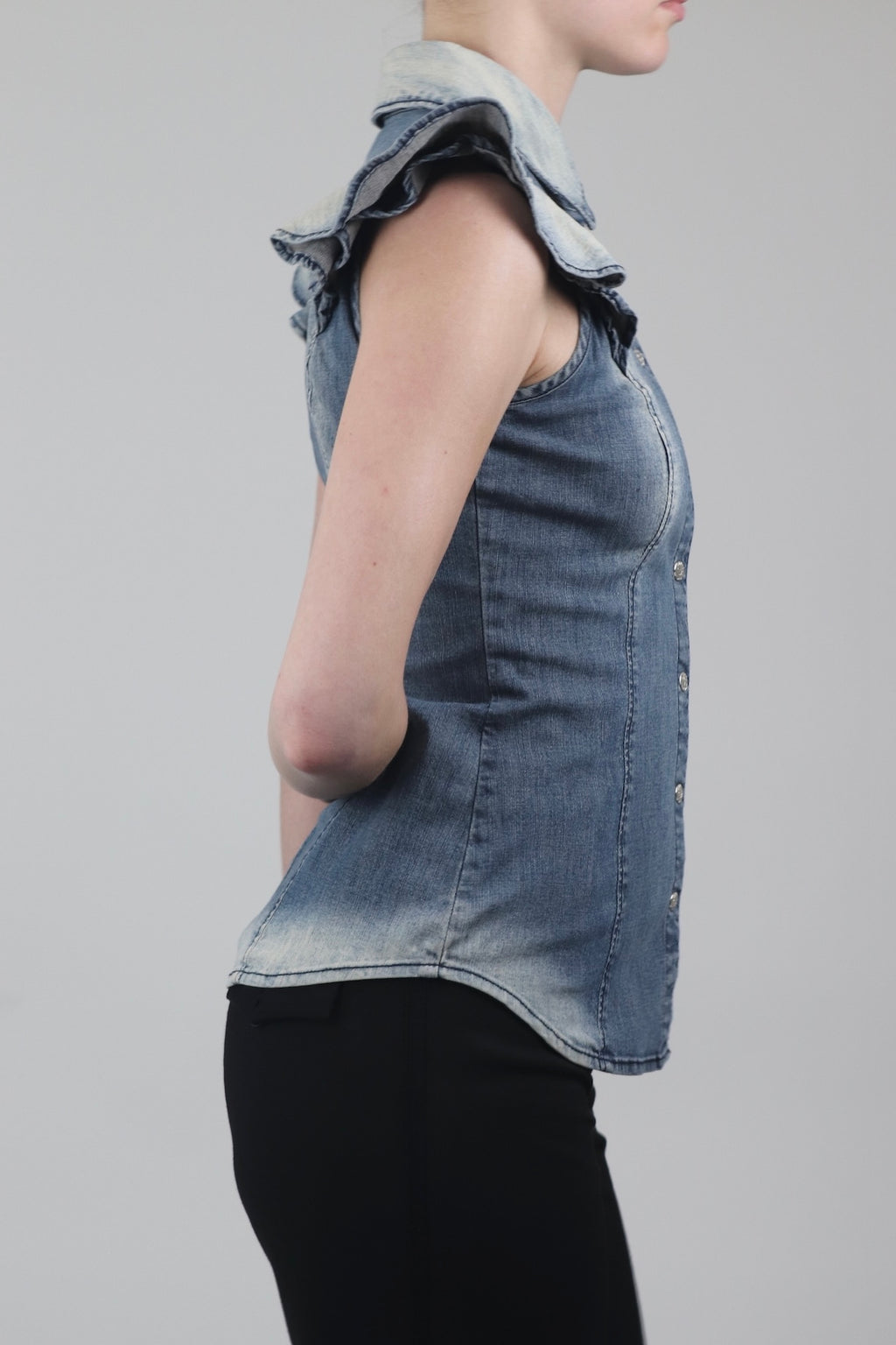 Miss Sixty Denim Ruffle Sleeve Blouse
