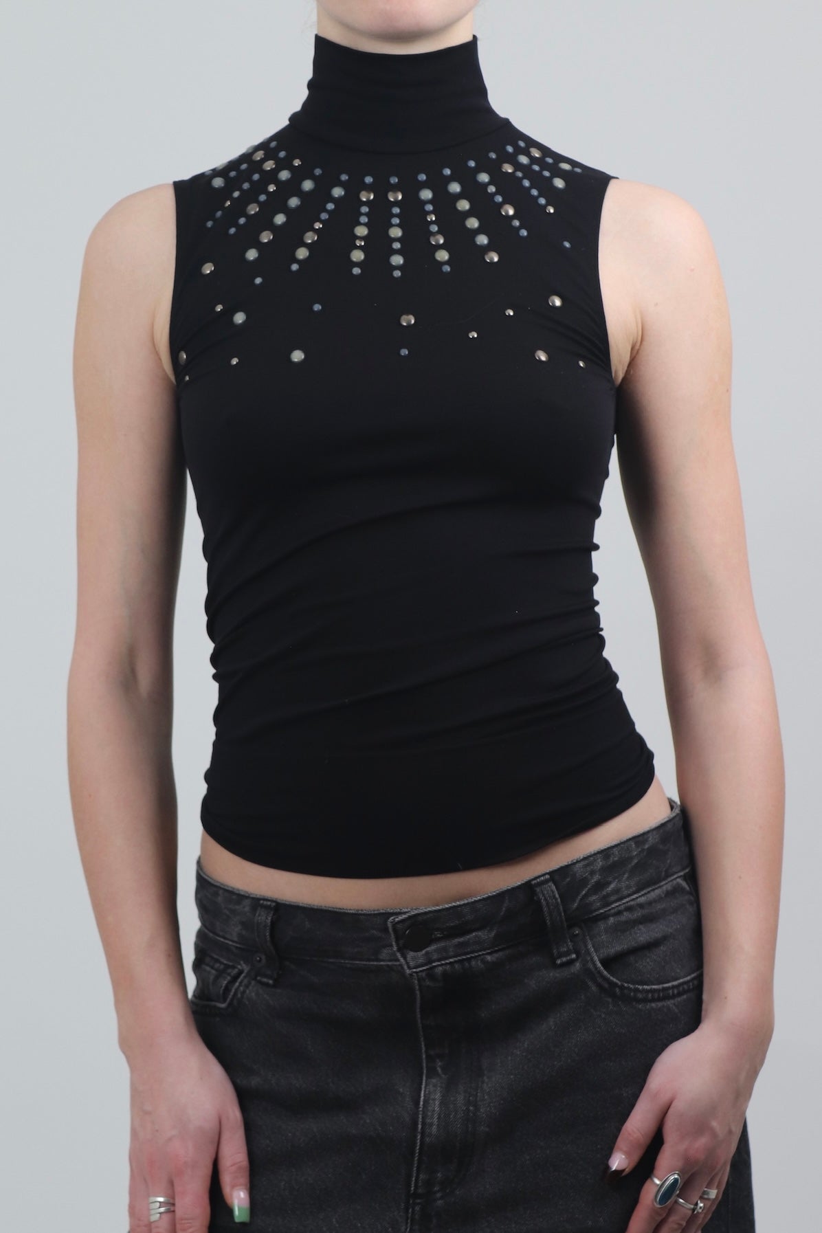 Studded Turtle Neck Sleeveless Top