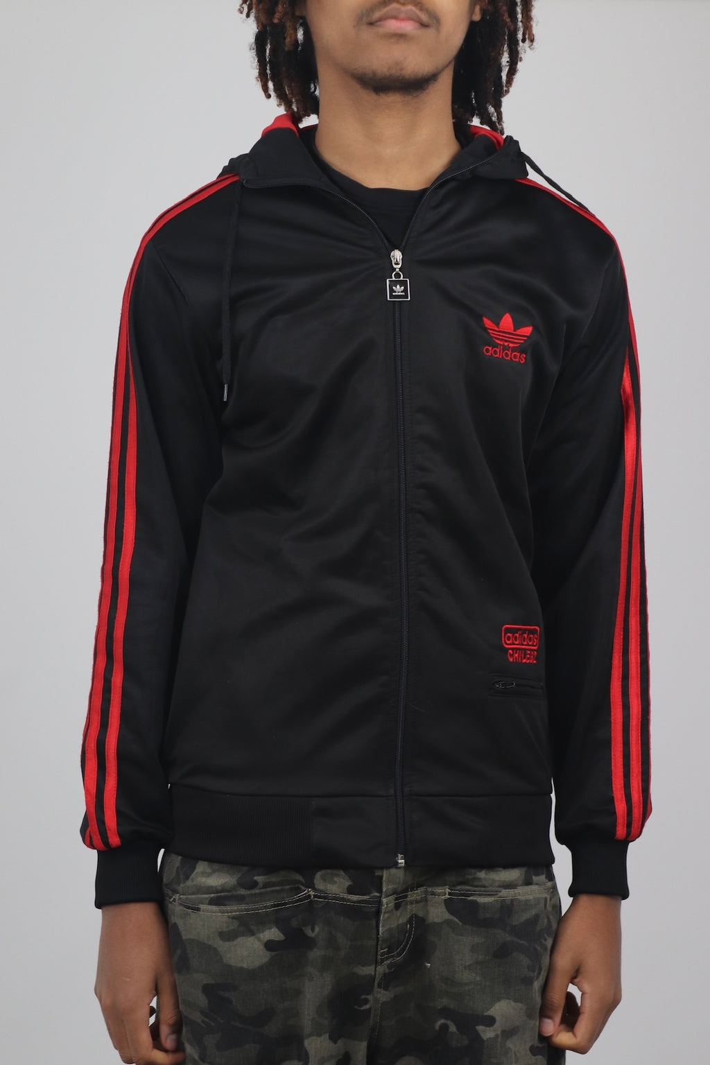 Black and Red Adidas Chile 62 Hooded Jacket