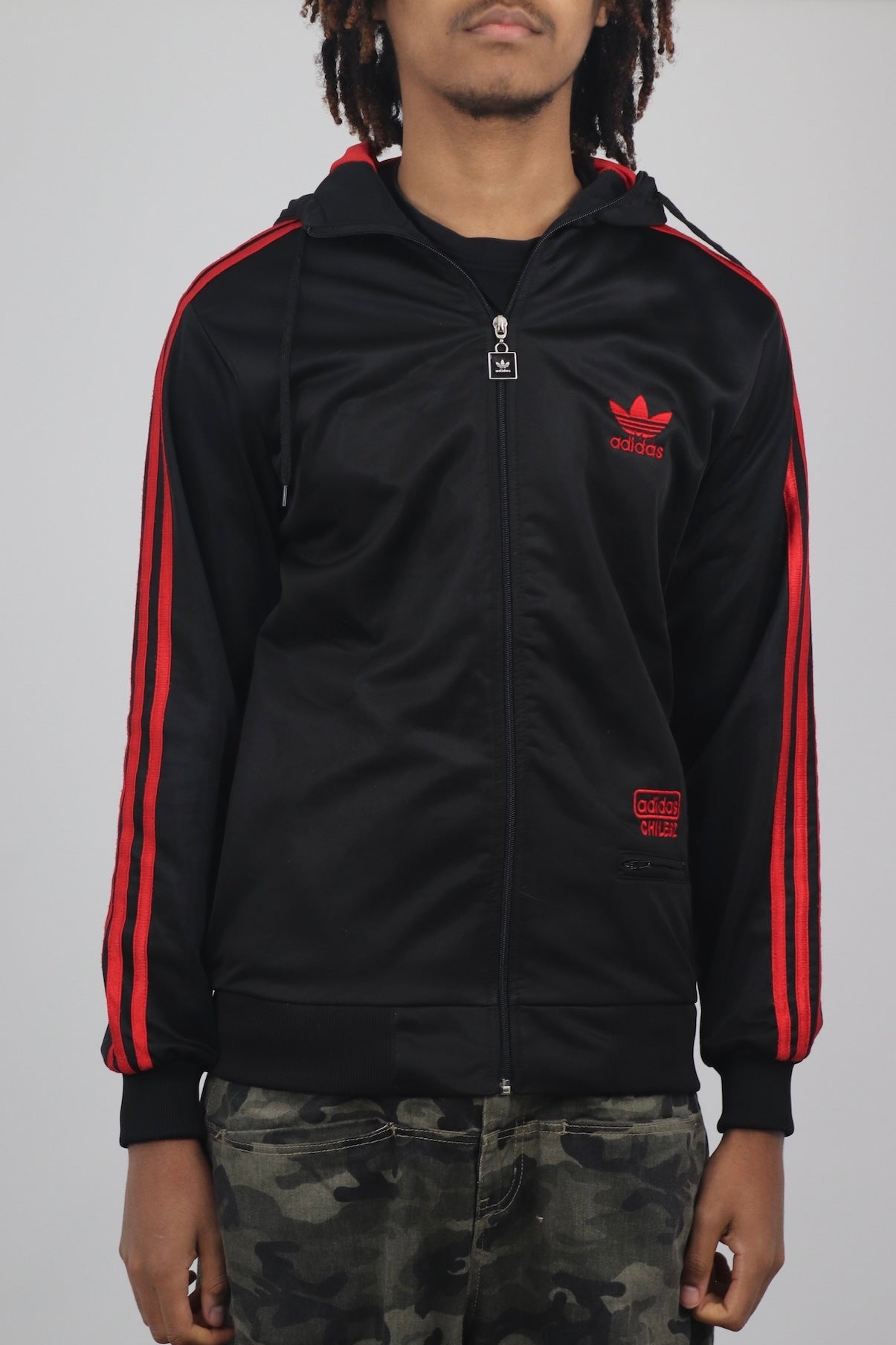 Black and Red Adidas Chile 62 Hooded Jacket