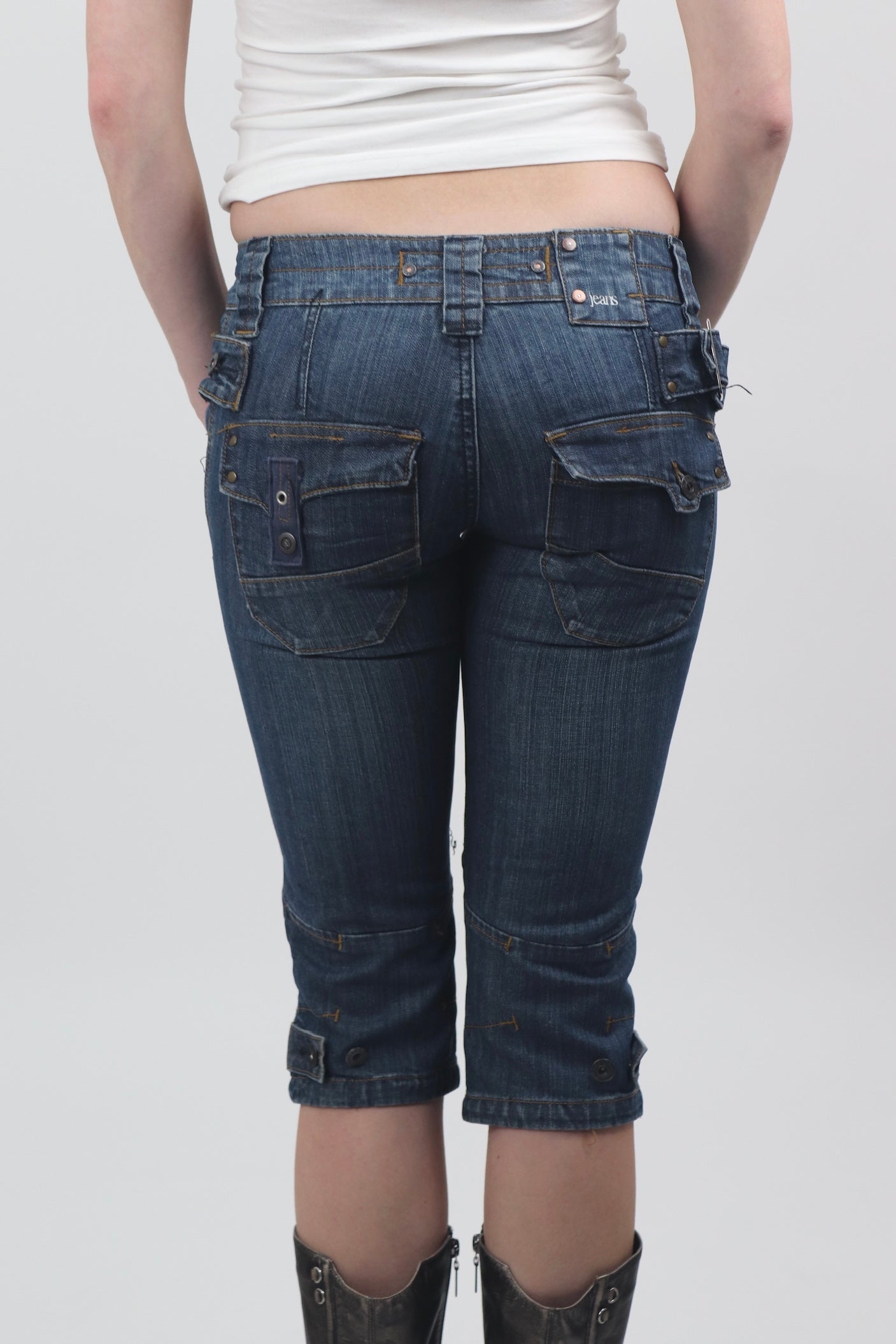 Jean Star Blue Denim Buckle Capris