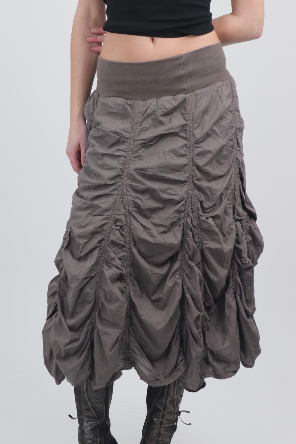 Brown Ruched Maxi Skirt