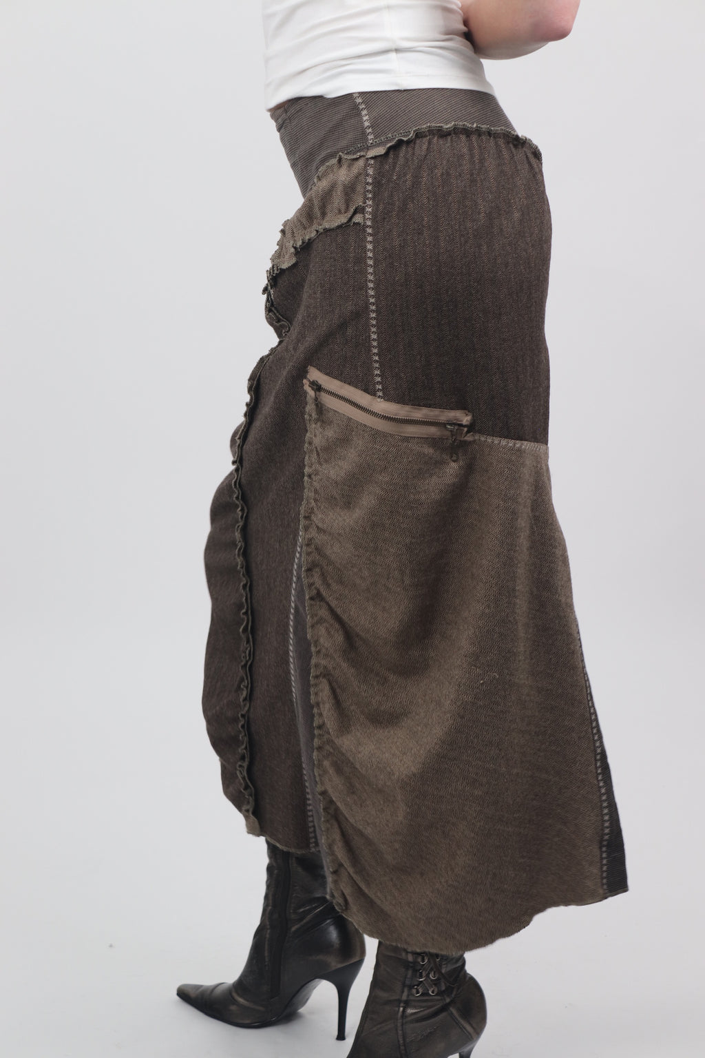 Tricot Chic Brown Maxi Patchwork Skirt