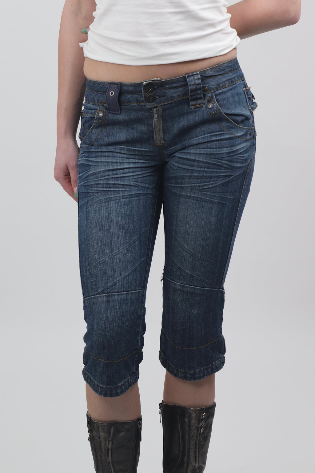 Jean Star Blue Denim Buckle Capris