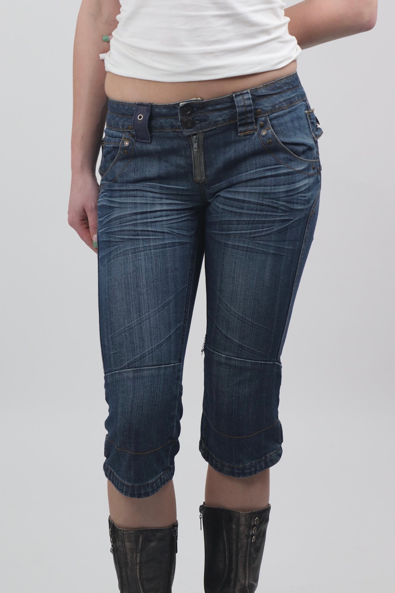 Jean Star Blue Denim Buckle Capris