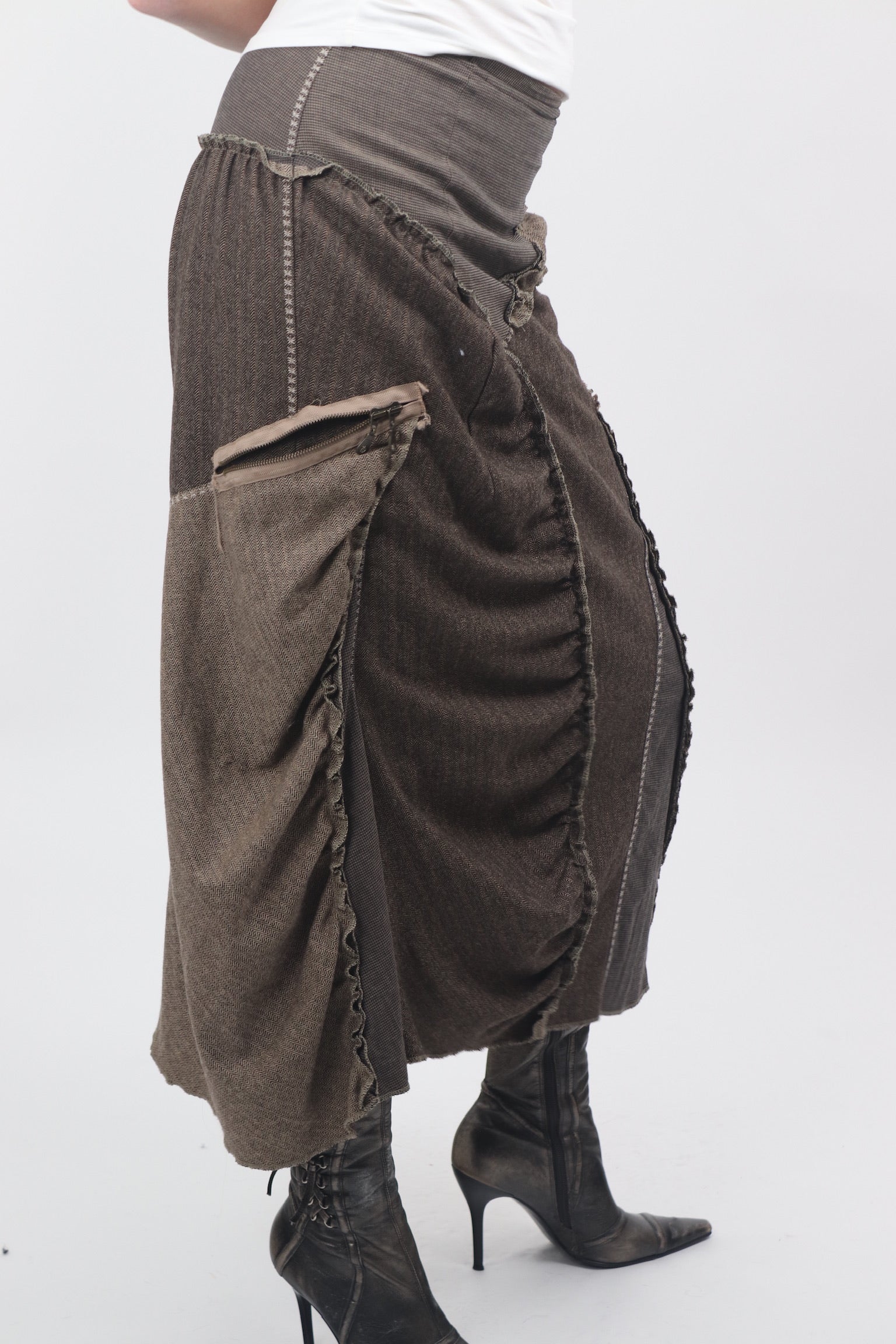 Tricot Chic Brown Maxi Patchwork Skirt