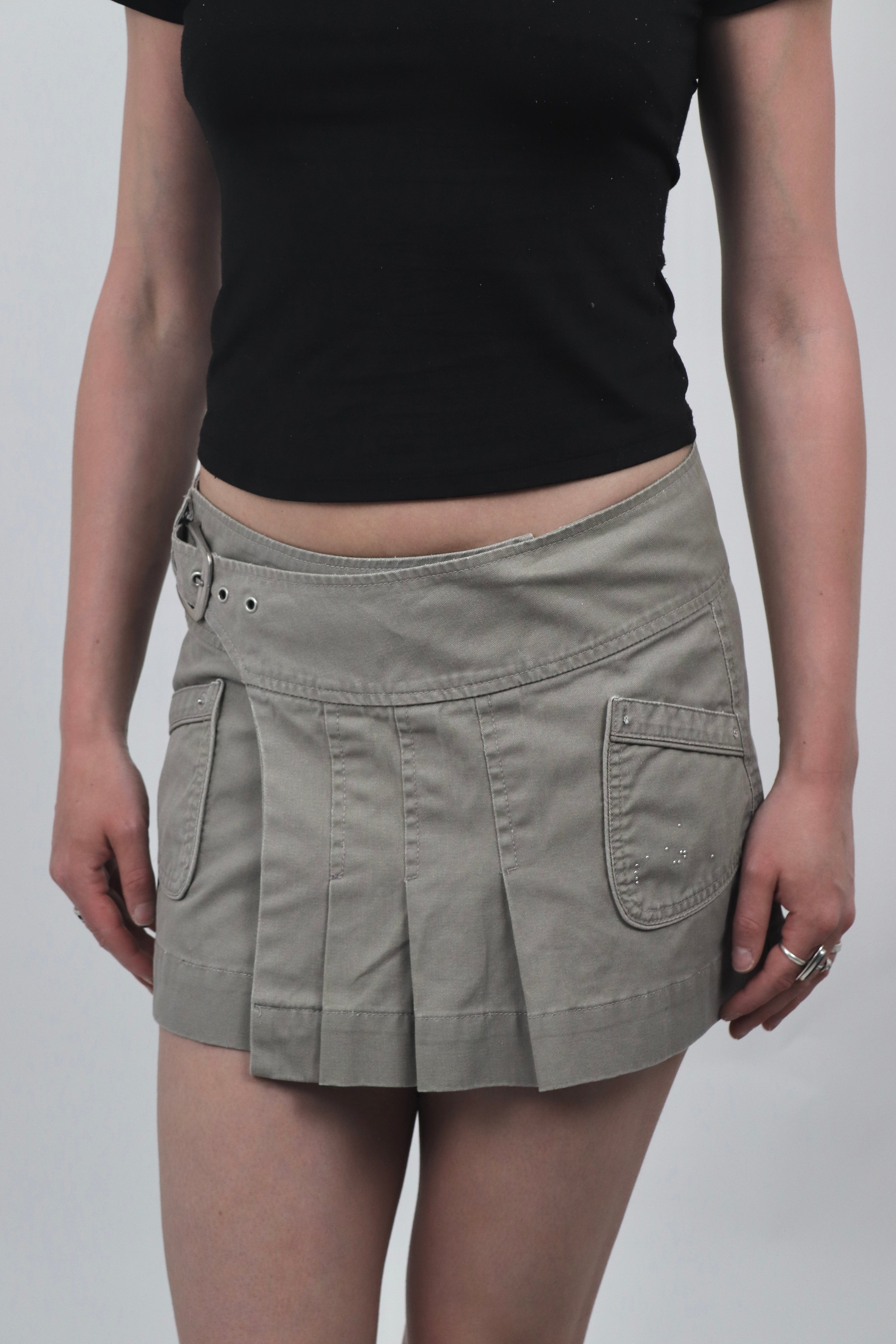 Morgan De Toi Khaki Buckle Wrap Mini Skirt