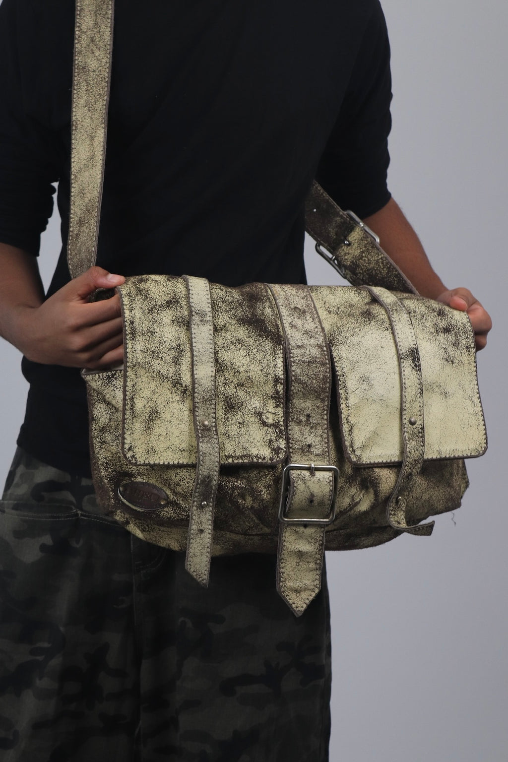 Crossbody Distressed Buckle Satchel