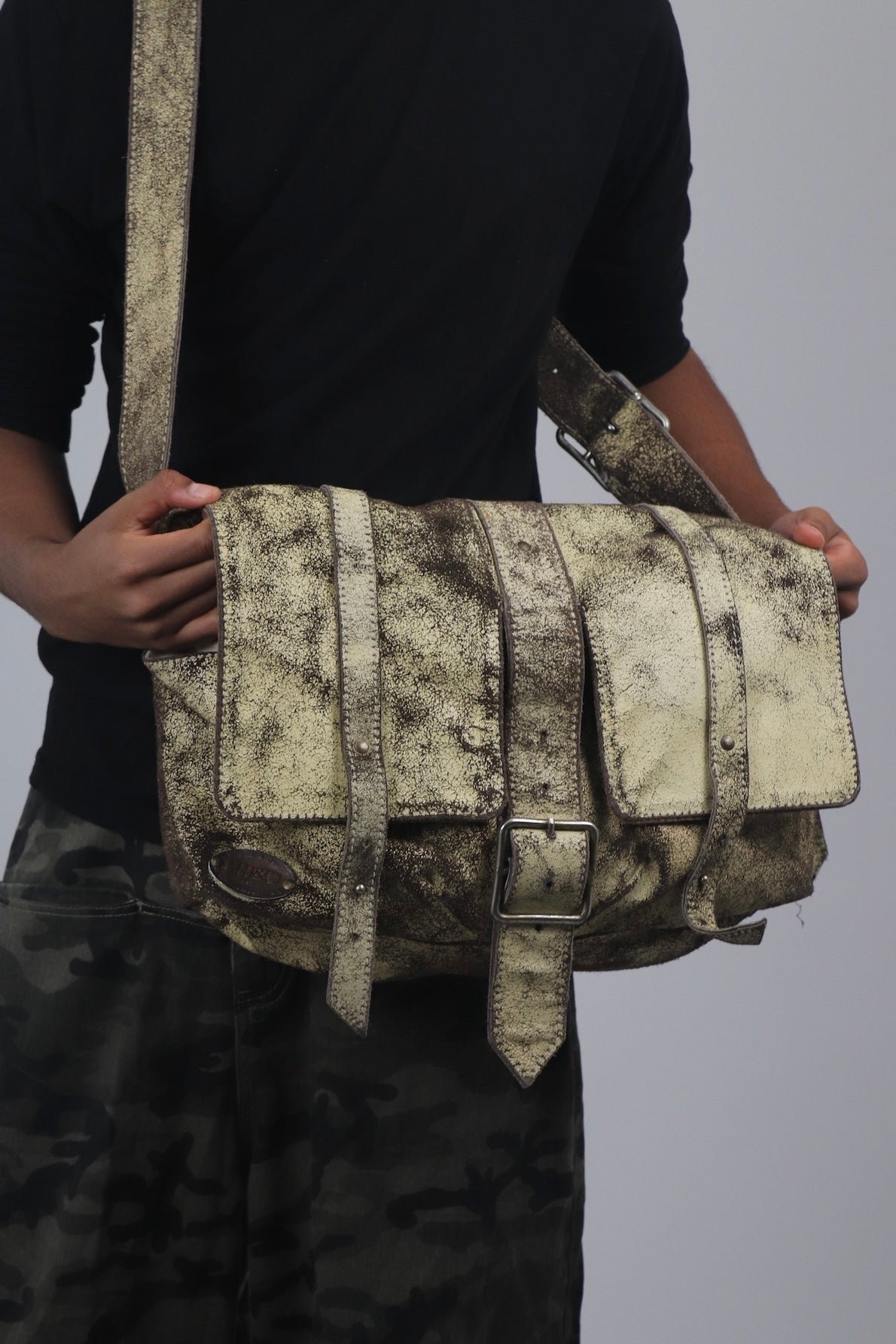 Crossbody Distressed Buckle Satchel