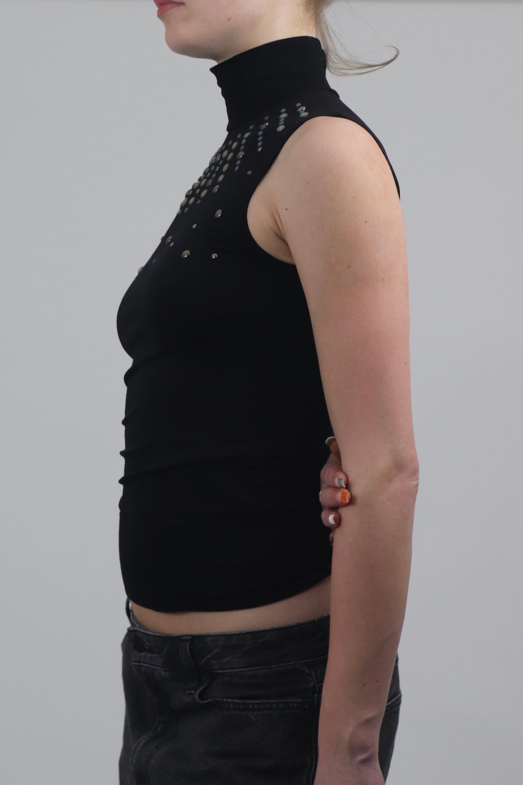 Studded Turtle Neck Sleeveless Top