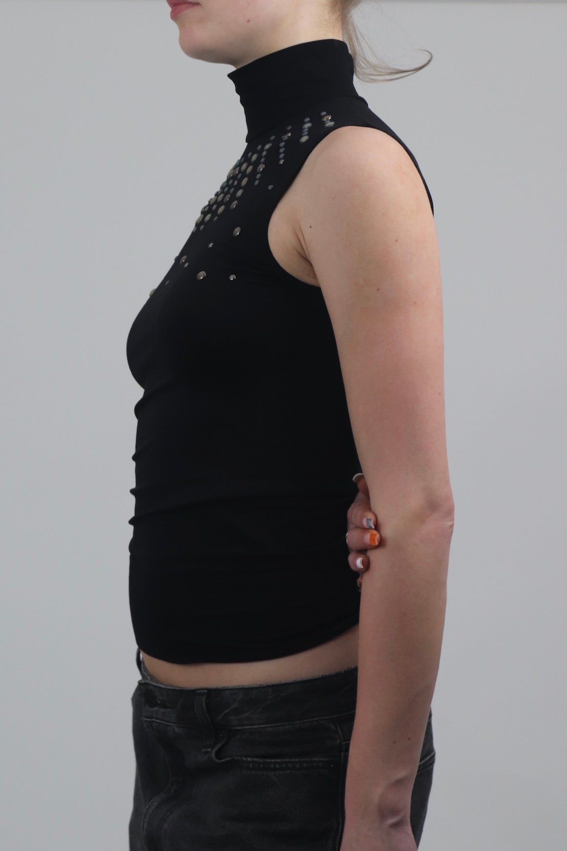 Studded Turtle Neck Sleeveless Top