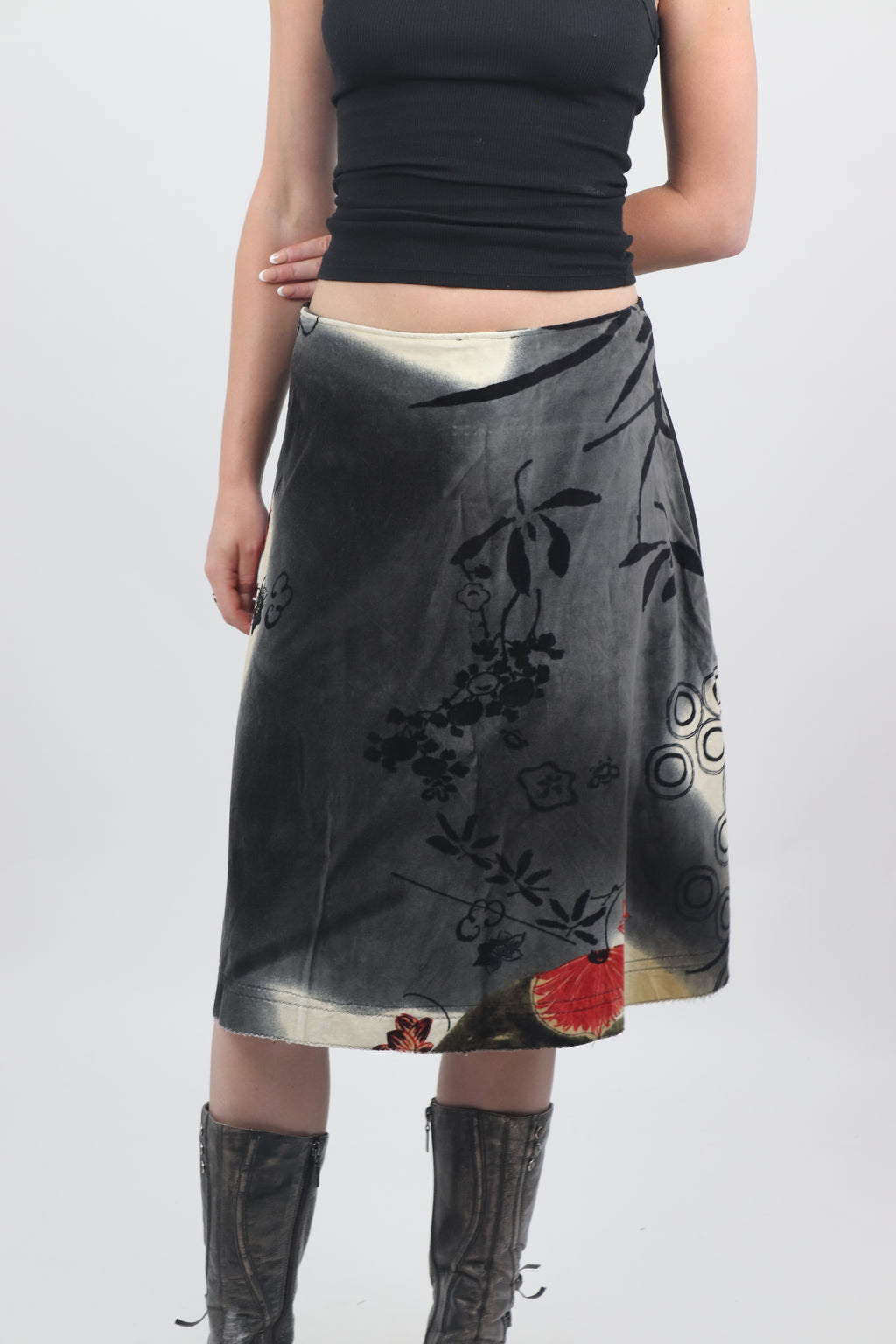 Japanese Style Print Midi Skirt