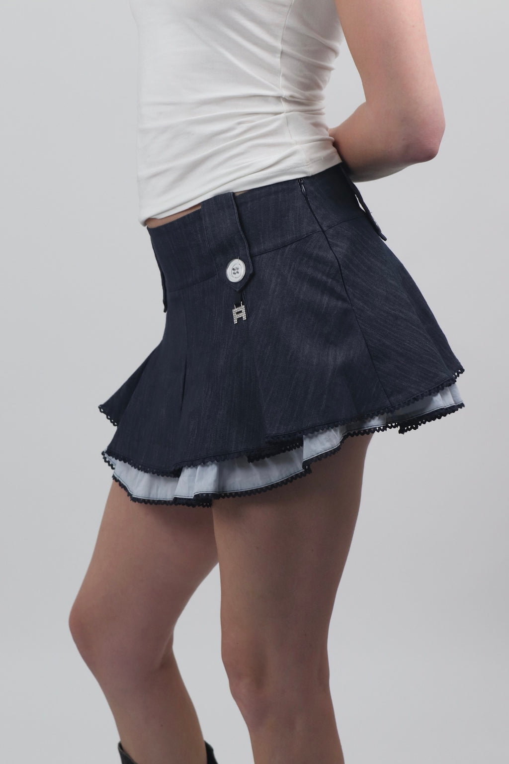 Artigli Denim Blue Ruffle Mini Skirt