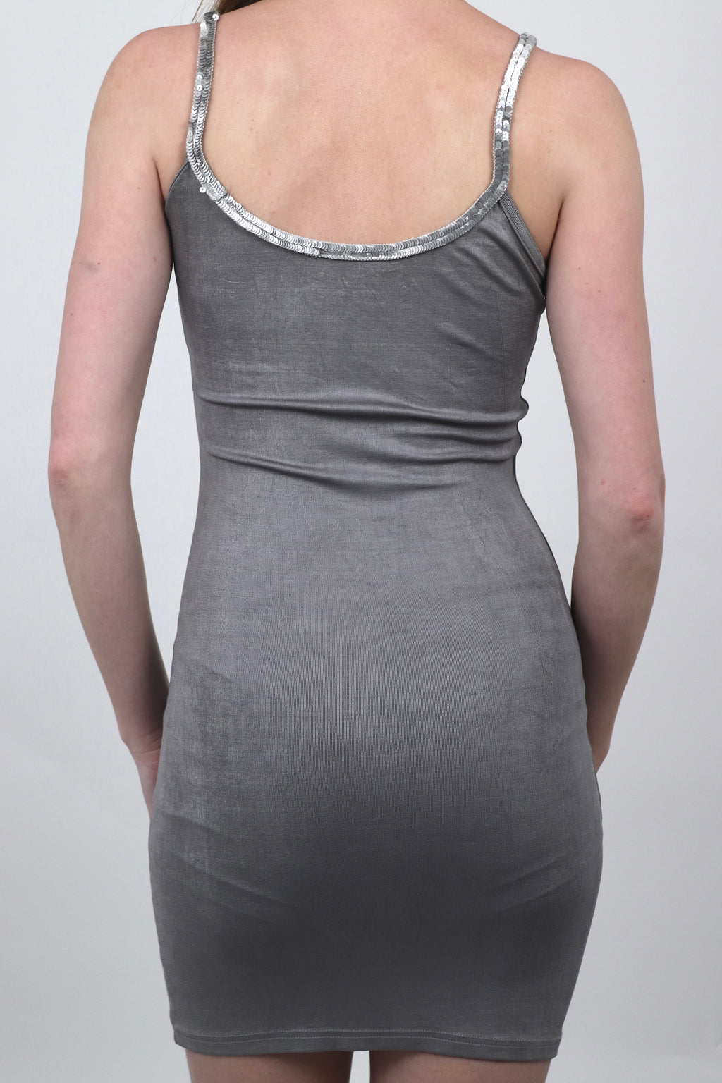 Silver Sequin Strap Dress