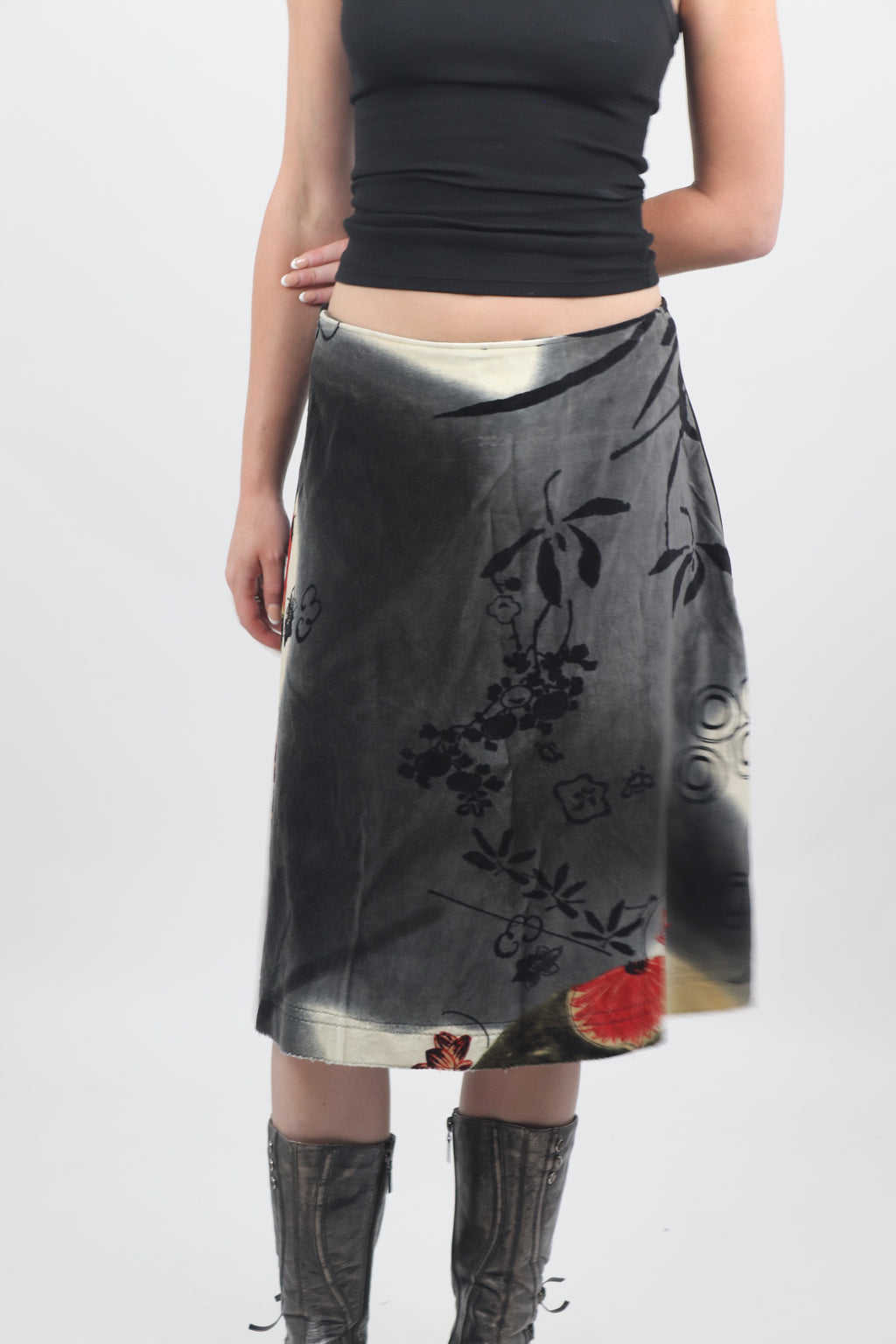 Japanese Style Print Midi Skirt