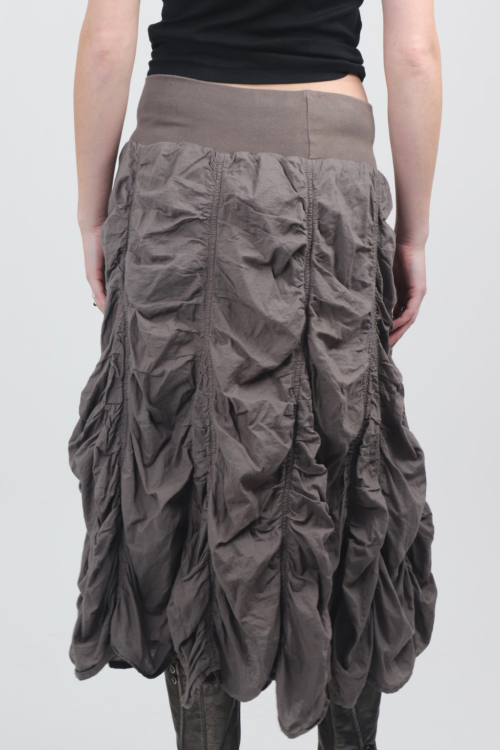 Brown Ruched Maxi Skirt