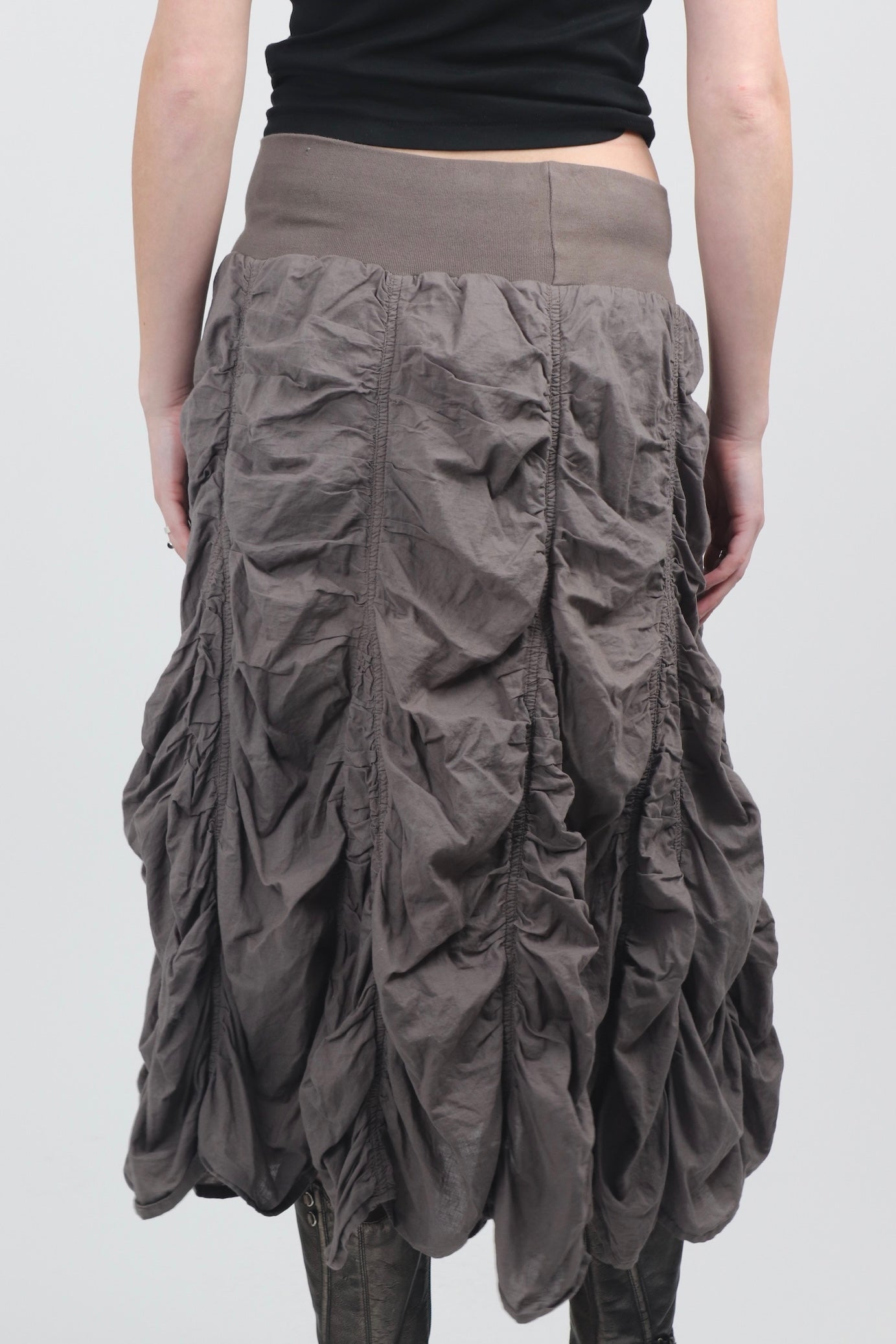 Brown Ruched Maxi Skirt