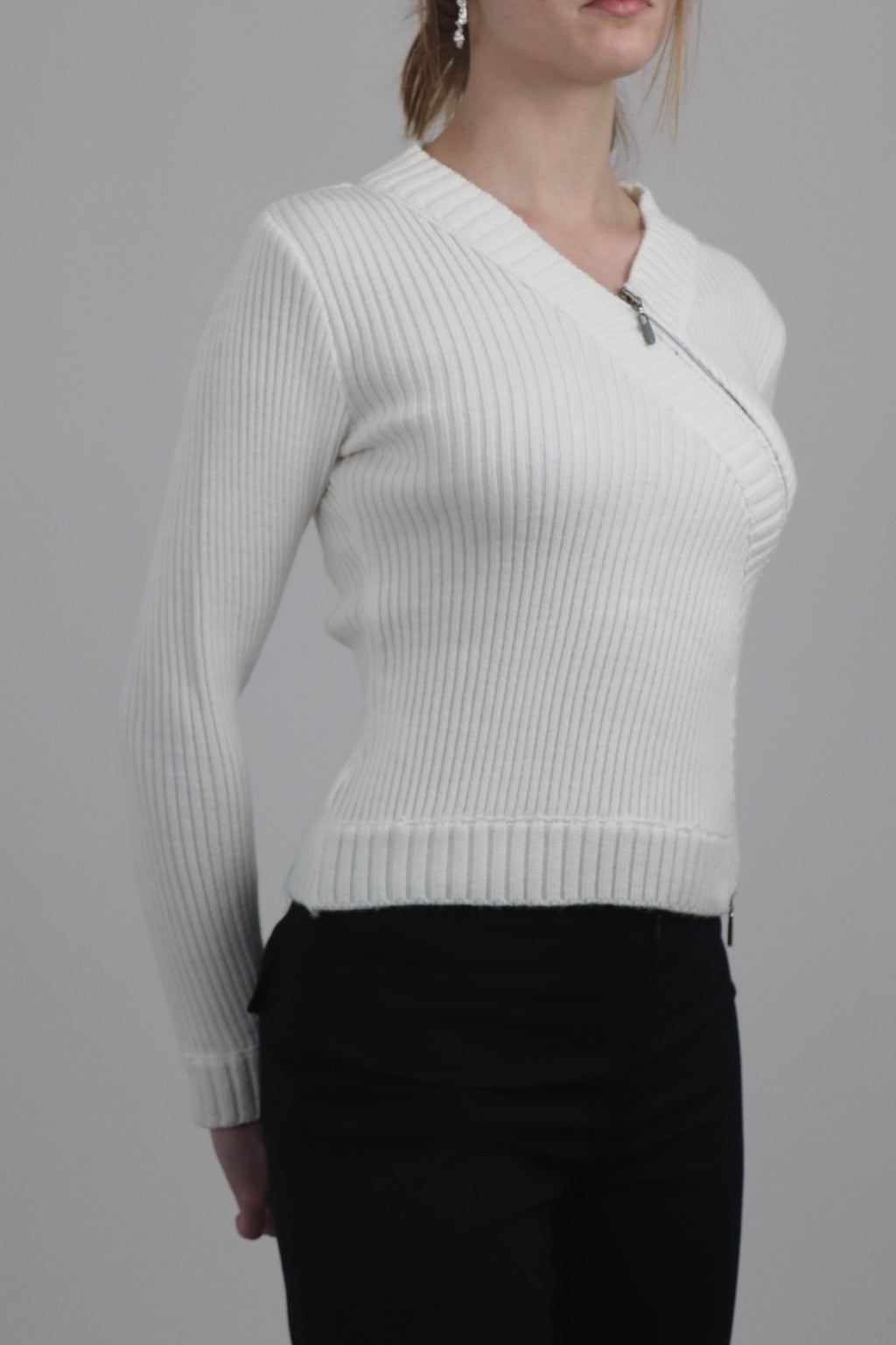 Jennyfer White Asymmetric Zip Jumper