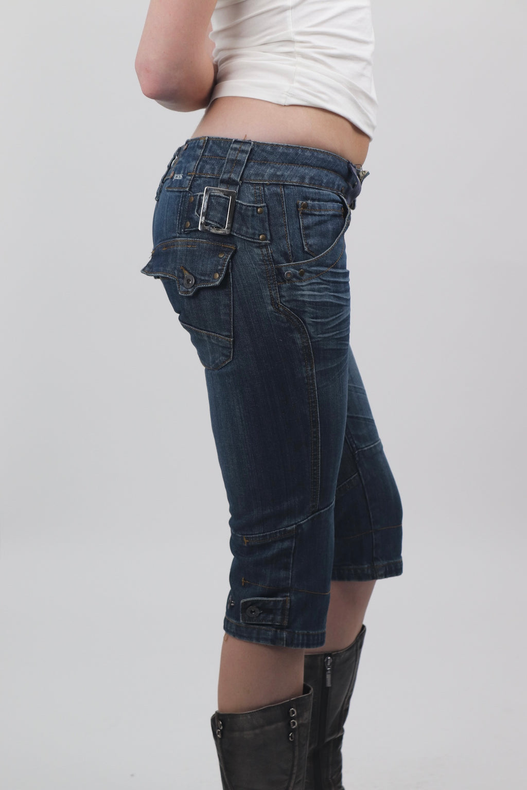 Jean Star Blue Denim Buckle Capris