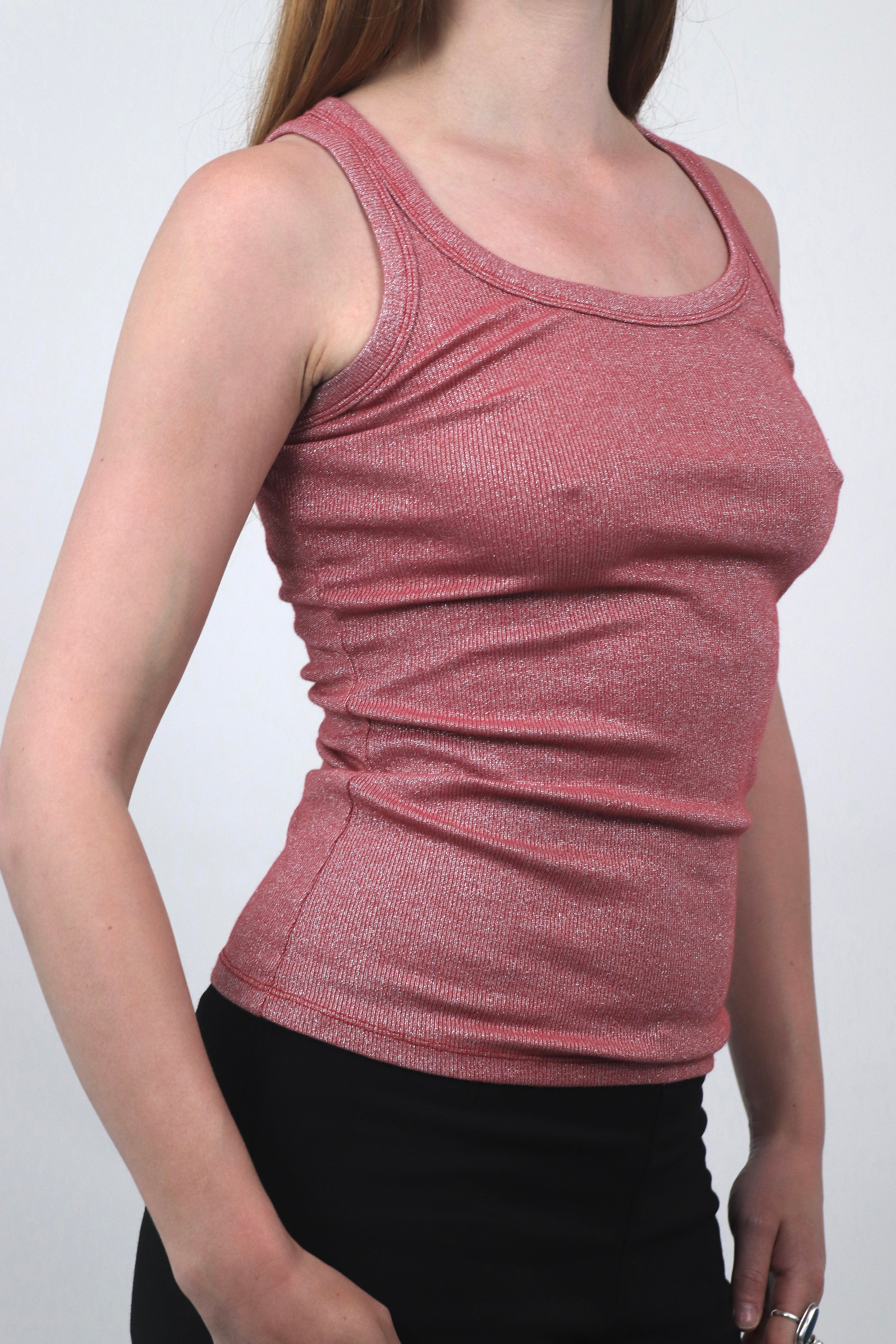 Pink/Red Glitter Vest Top