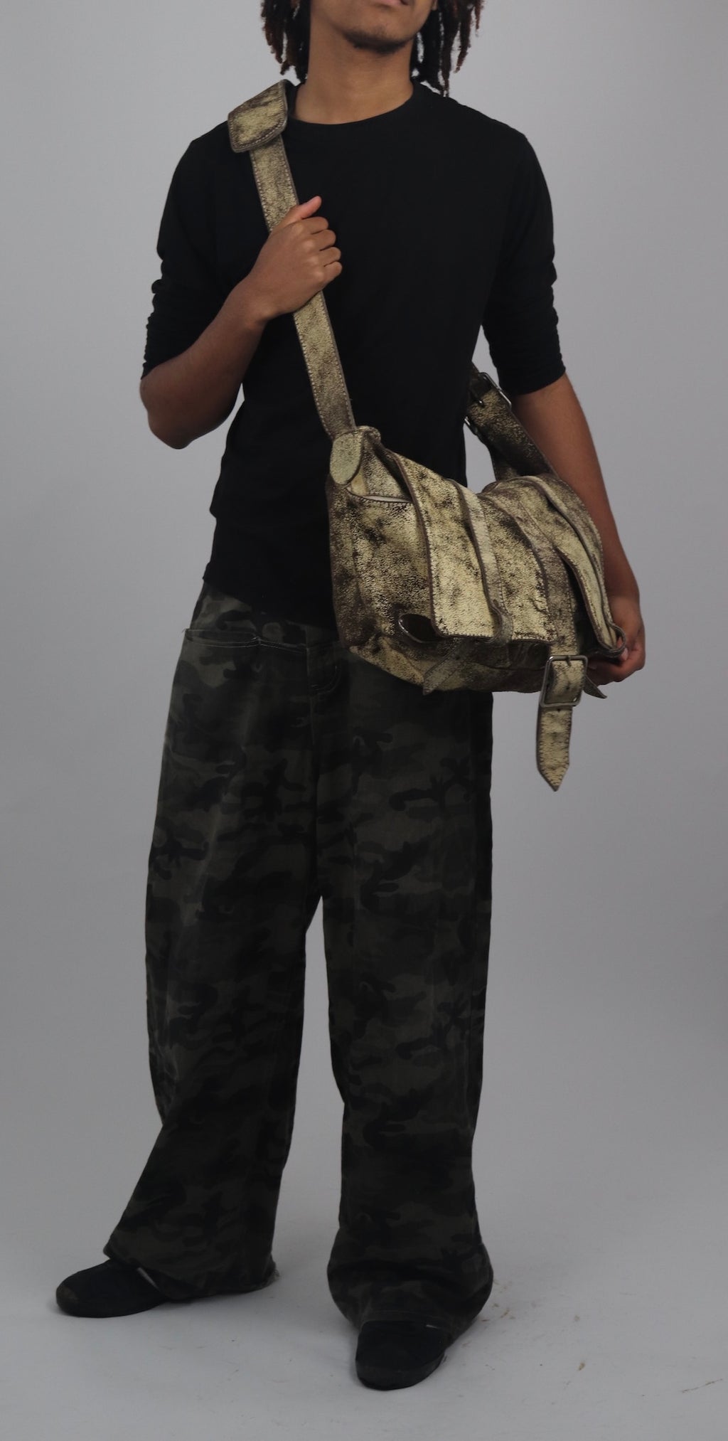 Crossbody Distressed Buckle Satchel