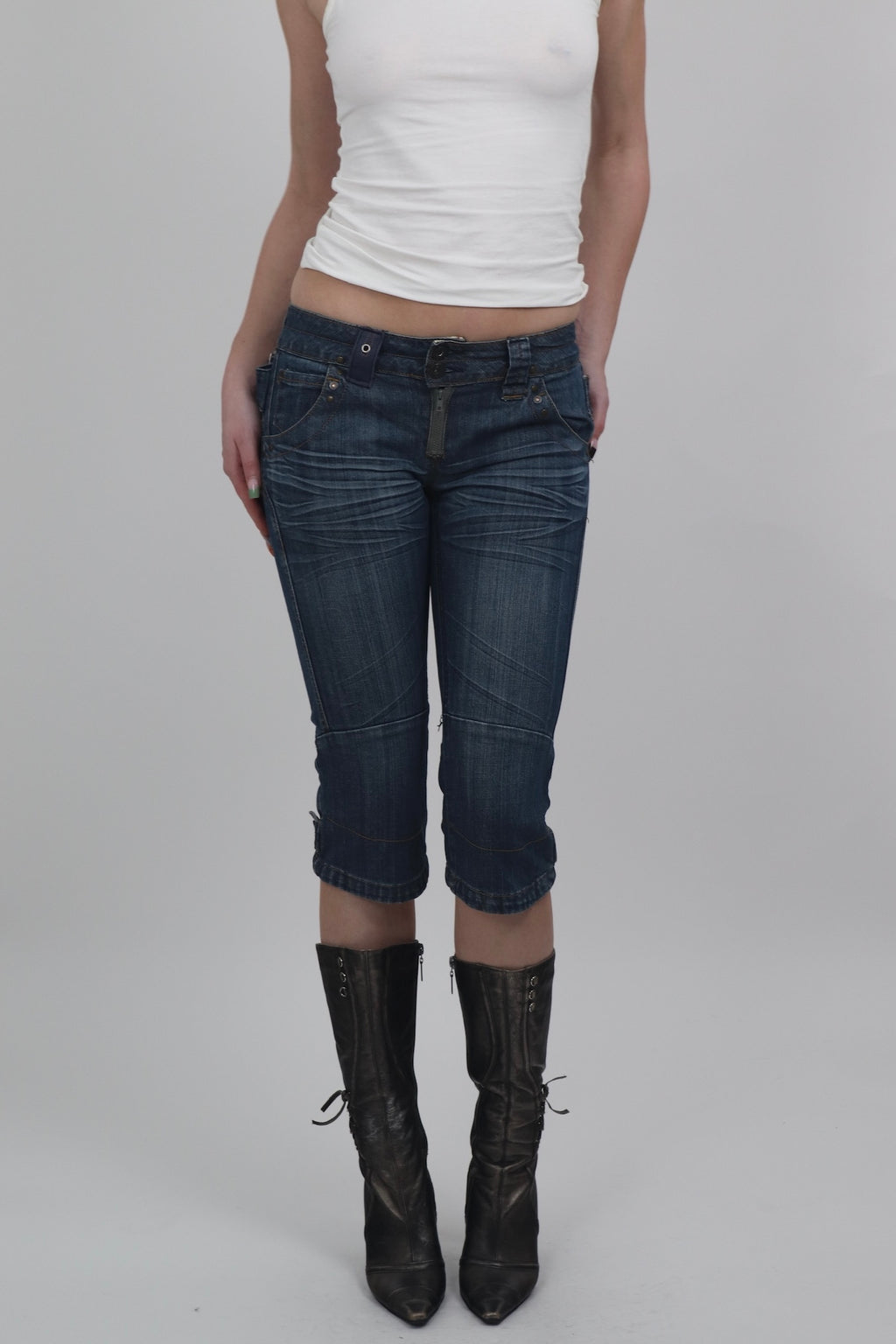 Jean Star Blue Denim Buckle Capris