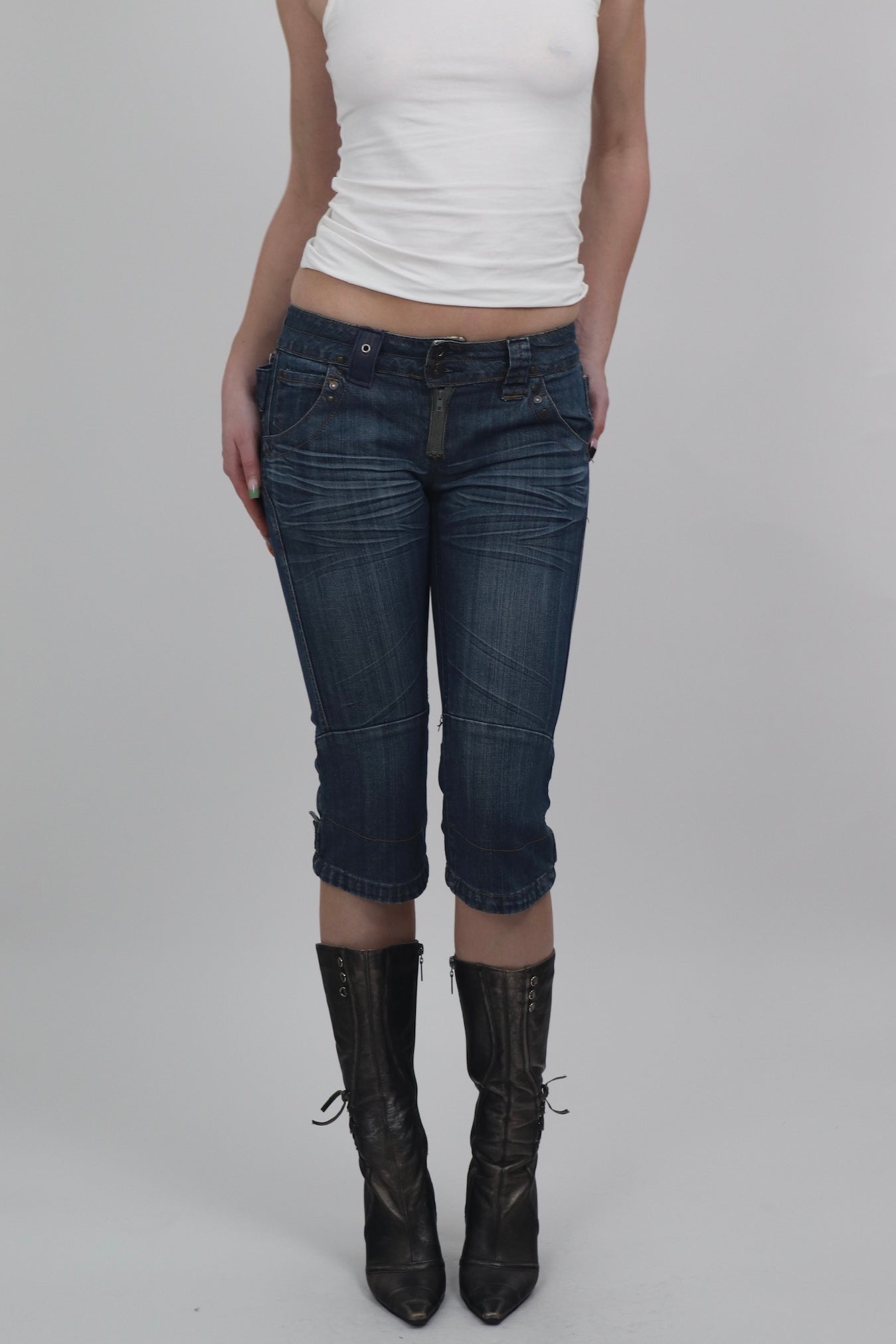 Jean Star Blue Denim Buckle Capris