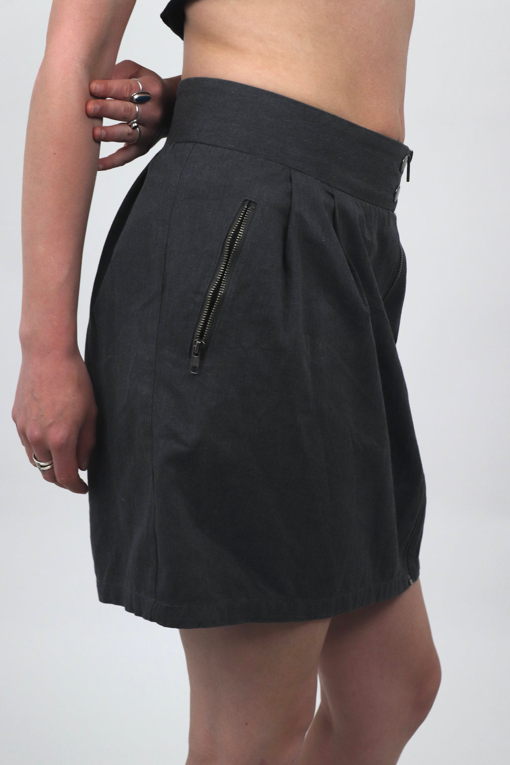 Zip Grey Midi Skirt