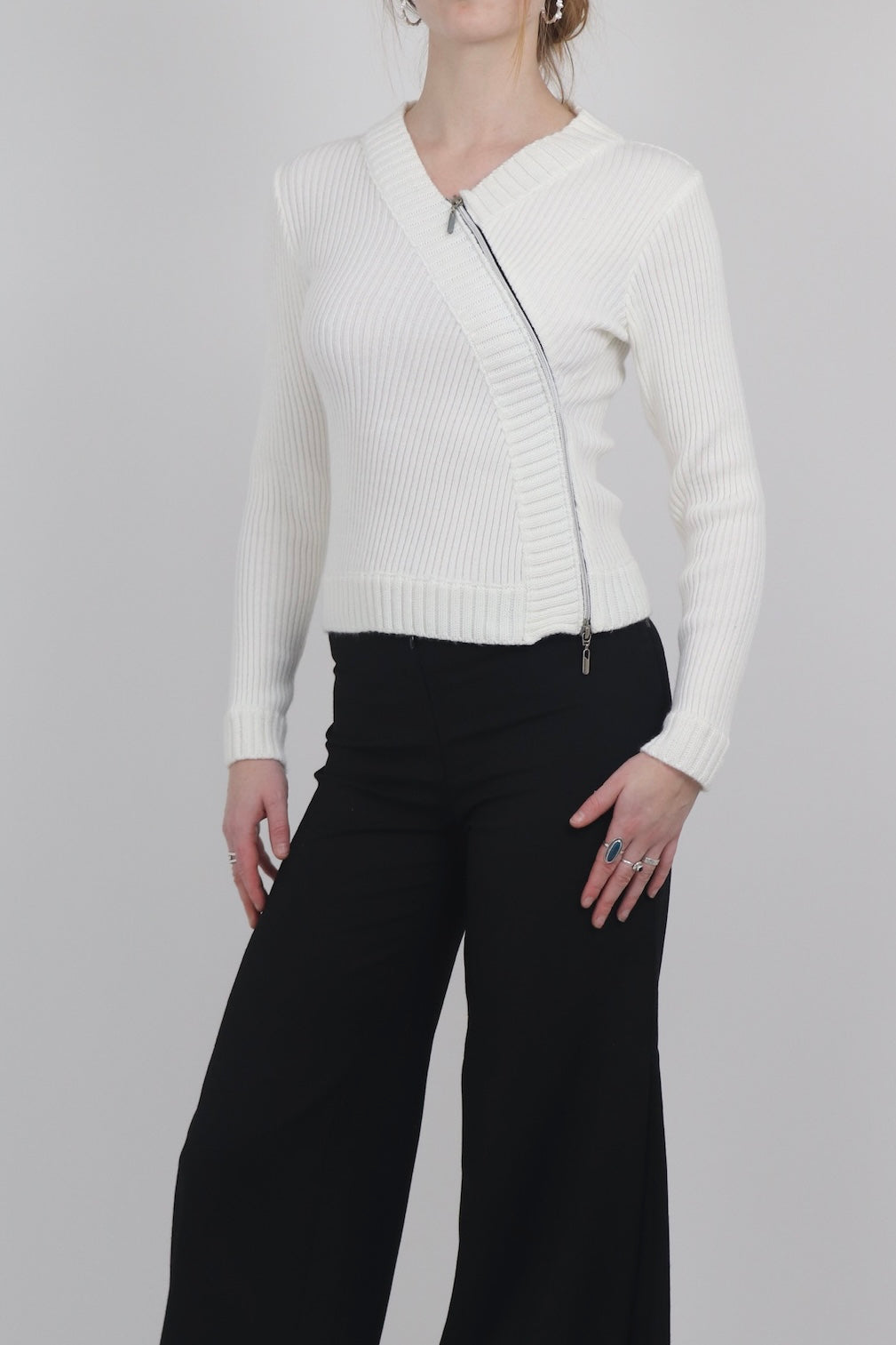 Jennyfer White Asymmetric Zip Jumper